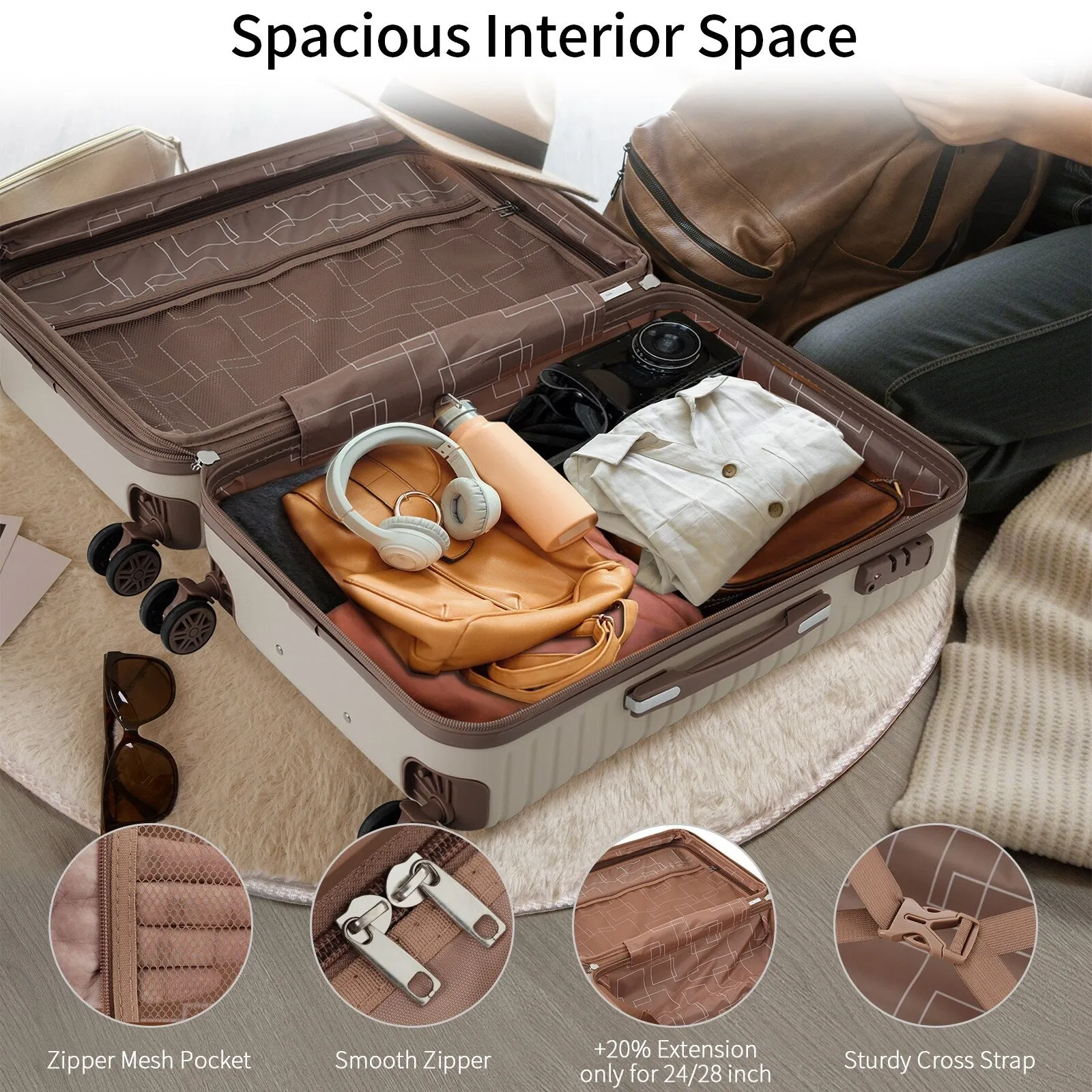 ABS Expandable Luggage with 4 Packing Cubes and TSA Lock, 4 Piece Luggage Set with Spinner Wheels for Men Women (16/20/24/28)