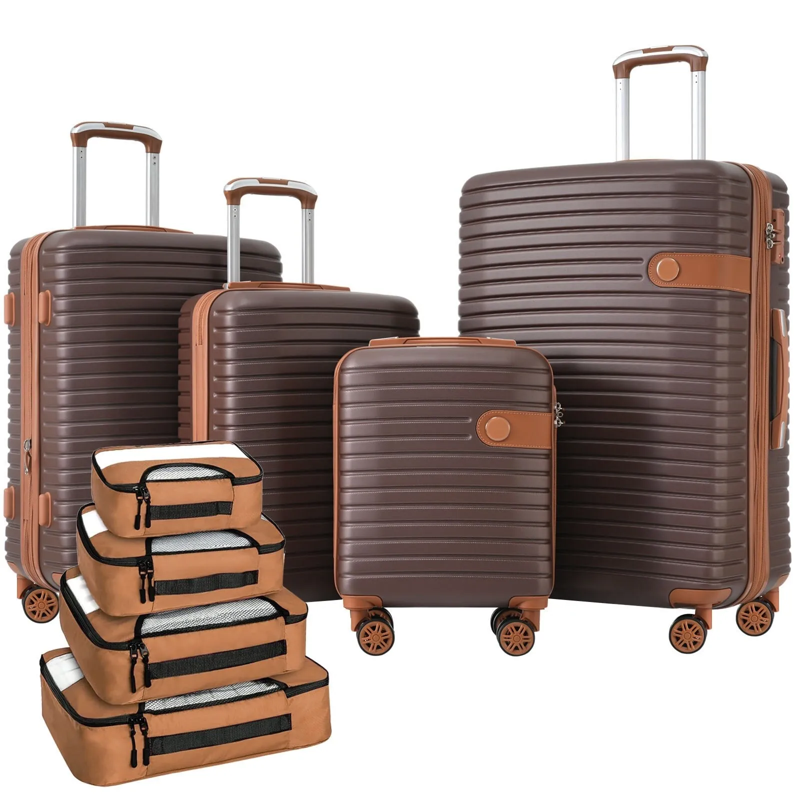 ABS Expandable Luggage with 4 Packing Cubes and TSA Lock, 4 Piece Luggage Set with Spinner Wheels for Men Women (16/20/24/28)