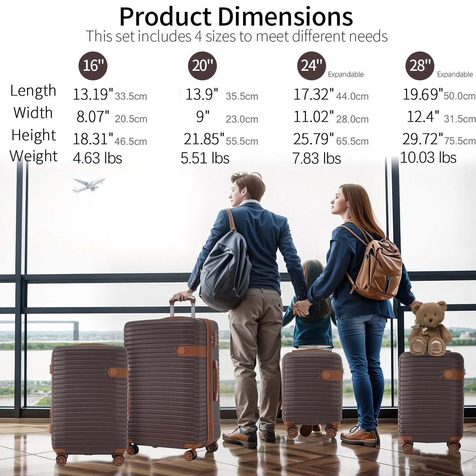 ABS Expandable Luggage with 4 Packing Cubes and TSA Lock, 4 Piece Luggage Set with Spinner Wheels for Men Women (16/20/24/28)