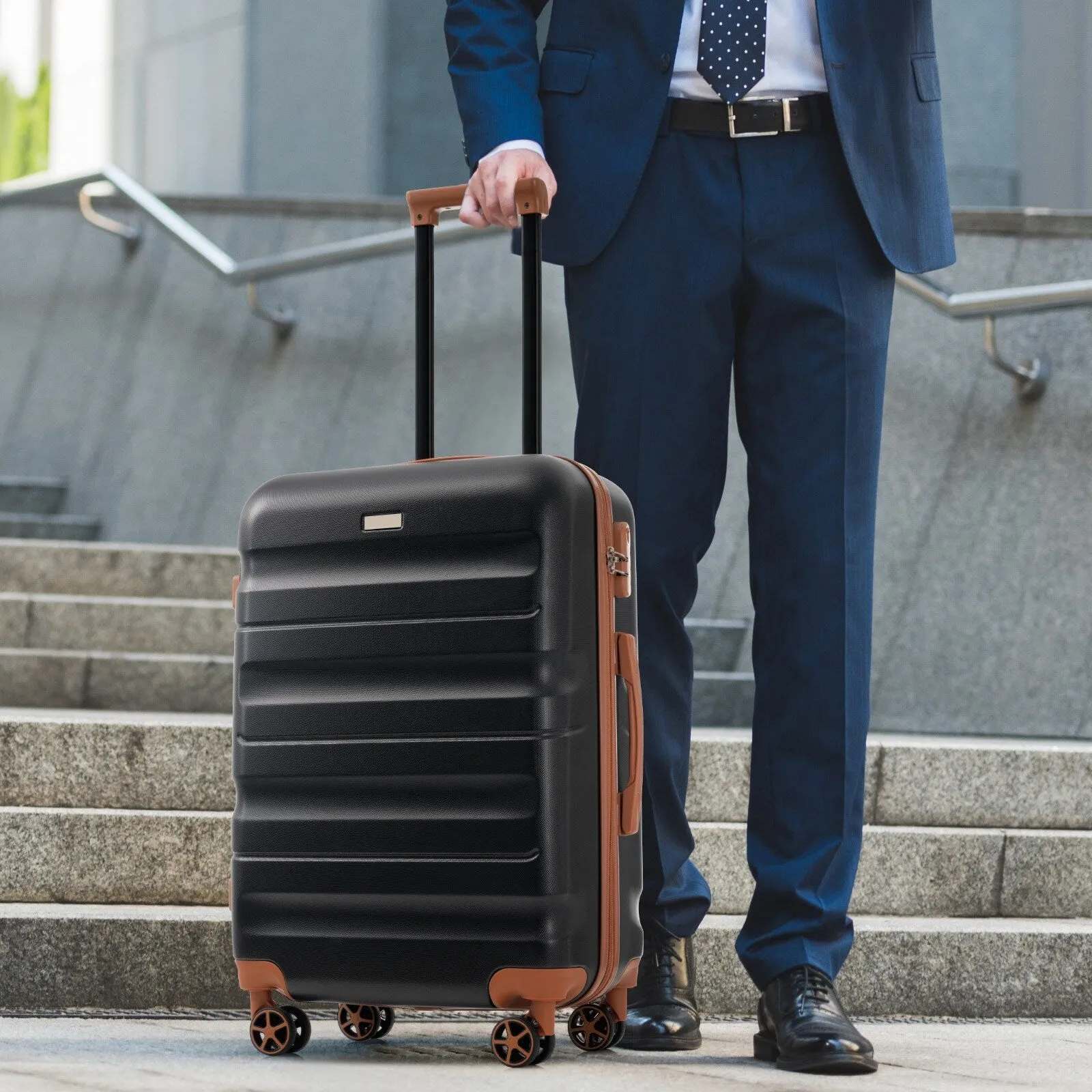 ABS Luggage Set with Spinner Wheels and Expandable 8-piece Pocket, Hardshell Lightweight Suitcase with Lock