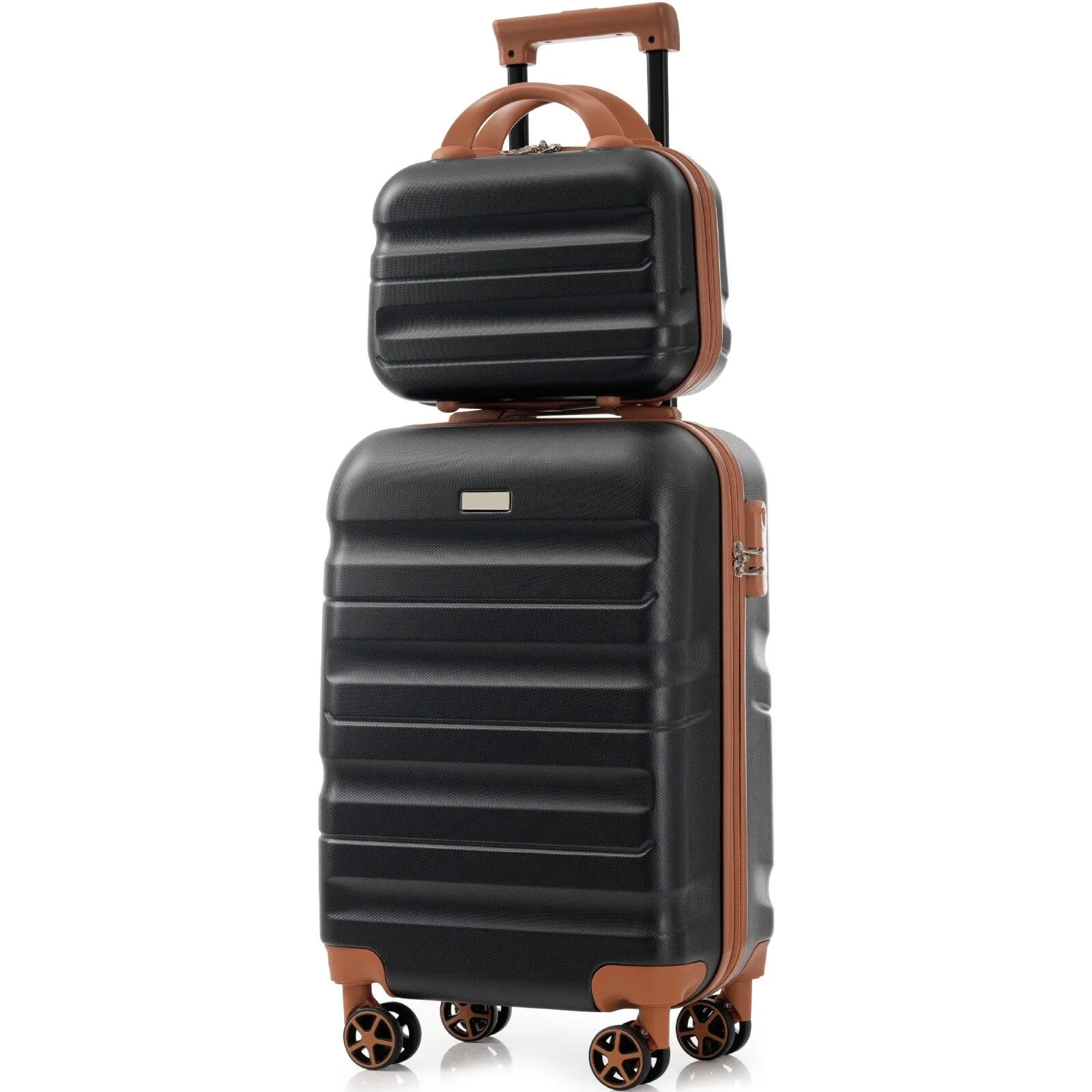 ABS Luggage Set with Spinner Wheels and Expandable 8-piece Pocket, Hardshell Lightweight Suitcase with Lock