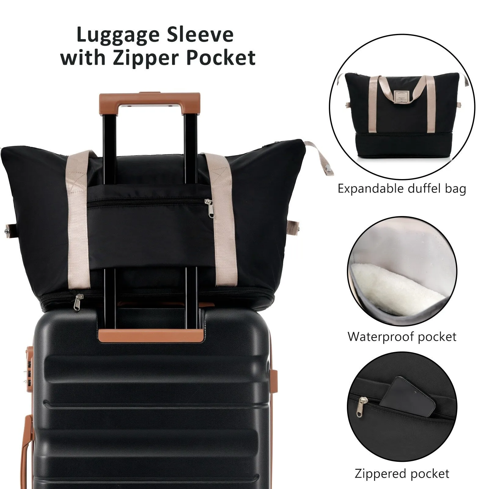 ABS Luggage Set with Spinner Wheels and Expandable 8-piece Pocket, Hardshell Lightweight Suitcase with Lock