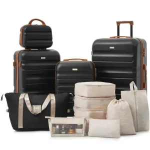 ABS Luggage Set with Spinner Wheels and Expandable 8-piece Pocket, Hardshell Lightweight Suitcase with Lock