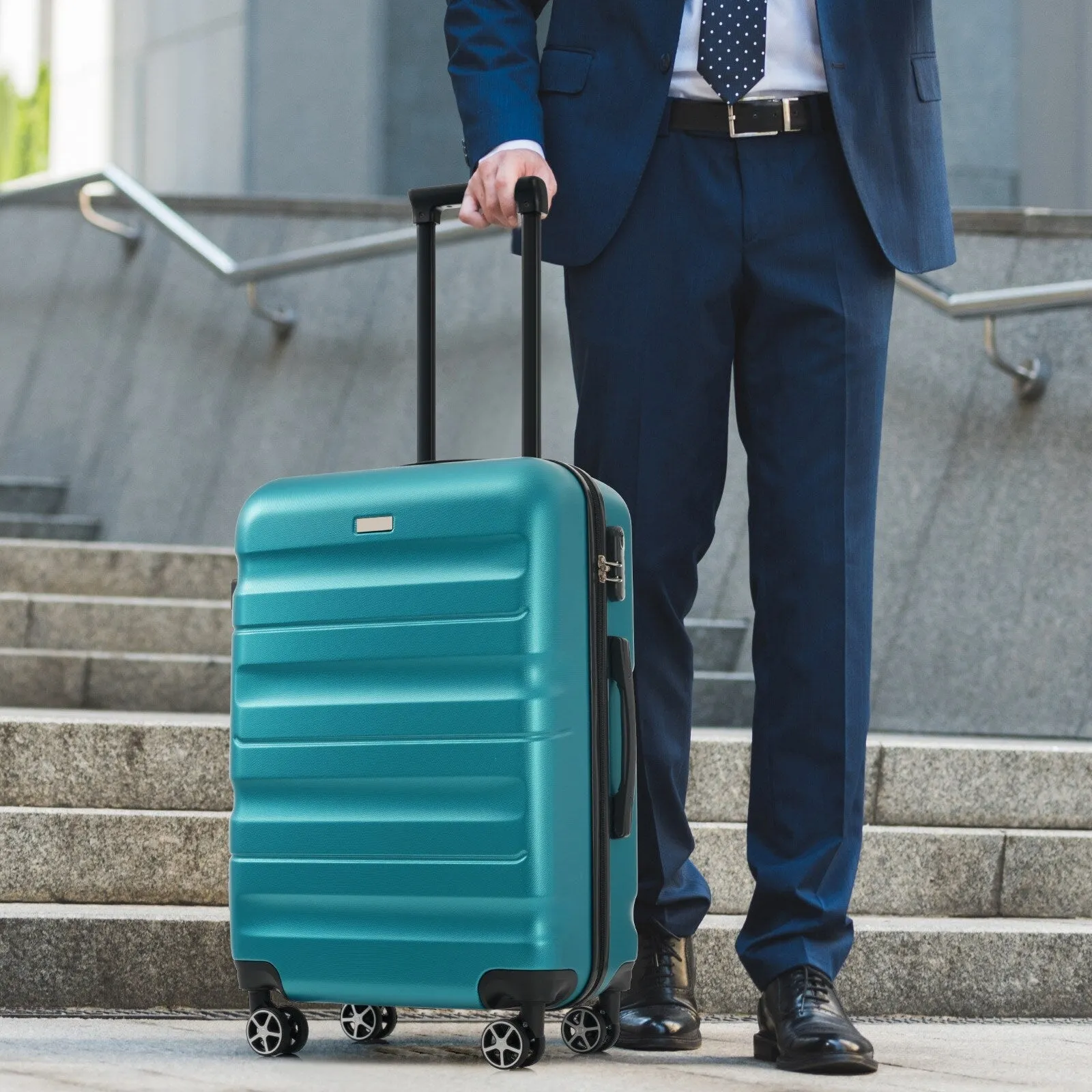ABS Luggage Set with Spinner Wheels and Expandable 8-piece Pocket, Hardshell Lightweight Suitcase with Lock