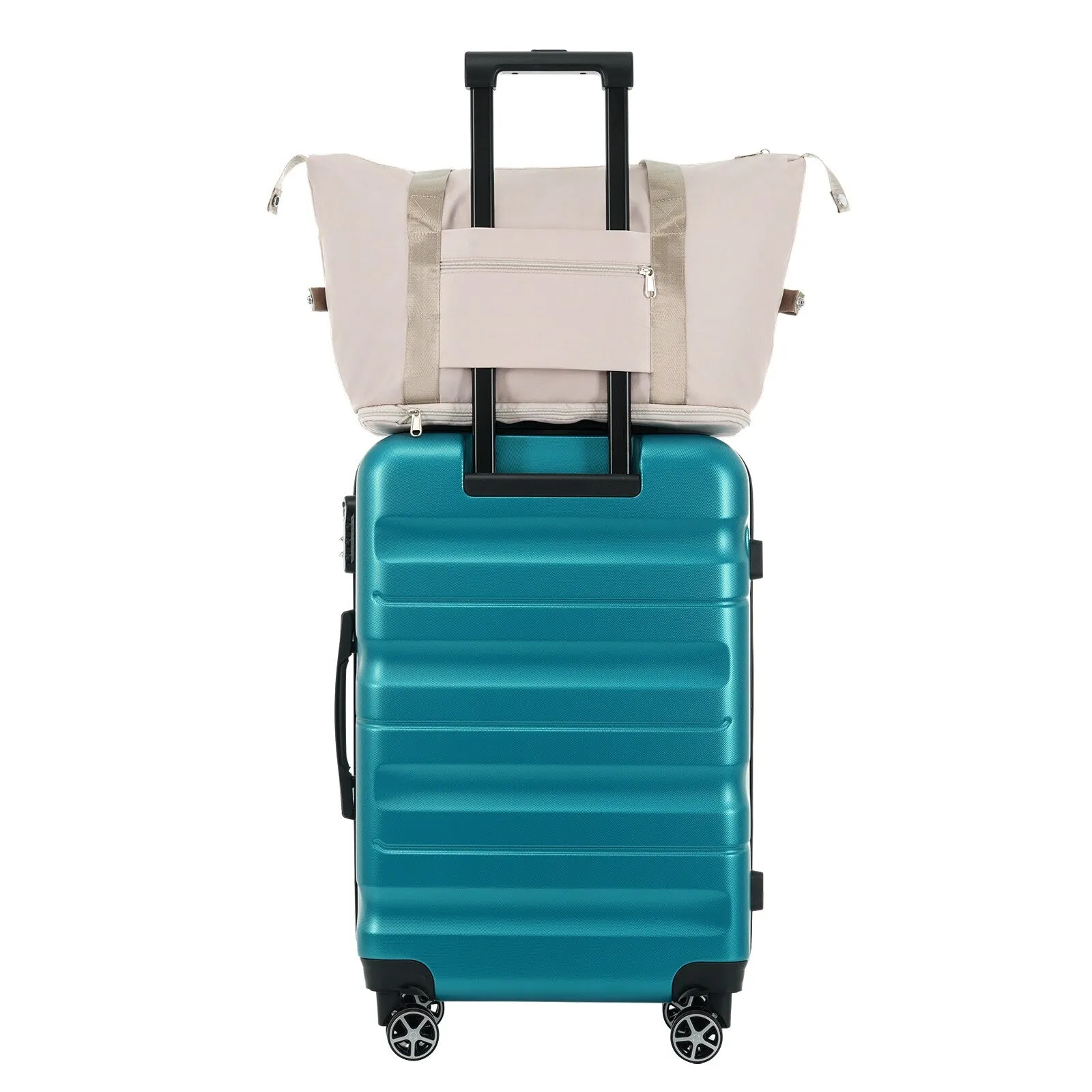 ABS Luggage Set with Spinner Wheels and Expandable 8-piece Pocket, Hardshell Lightweight Suitcase with Lock