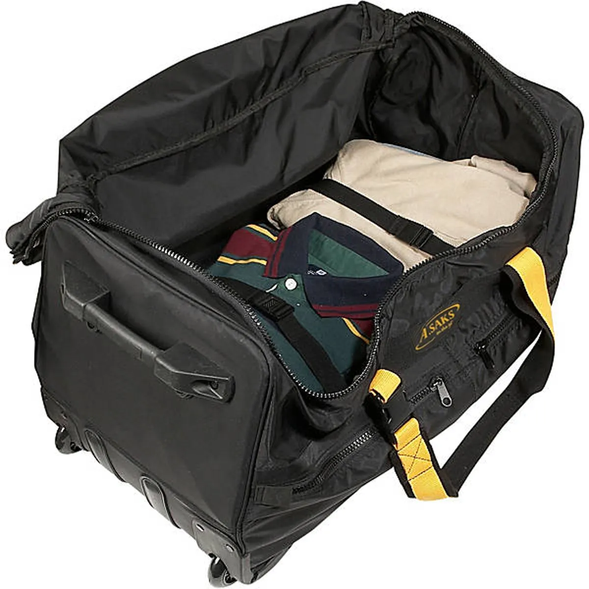 A.SAKS Rolling Trolley Duffel Bag 25-Inch Medium Check-In, Expandable with 2-Wheels and Telescoping Handle