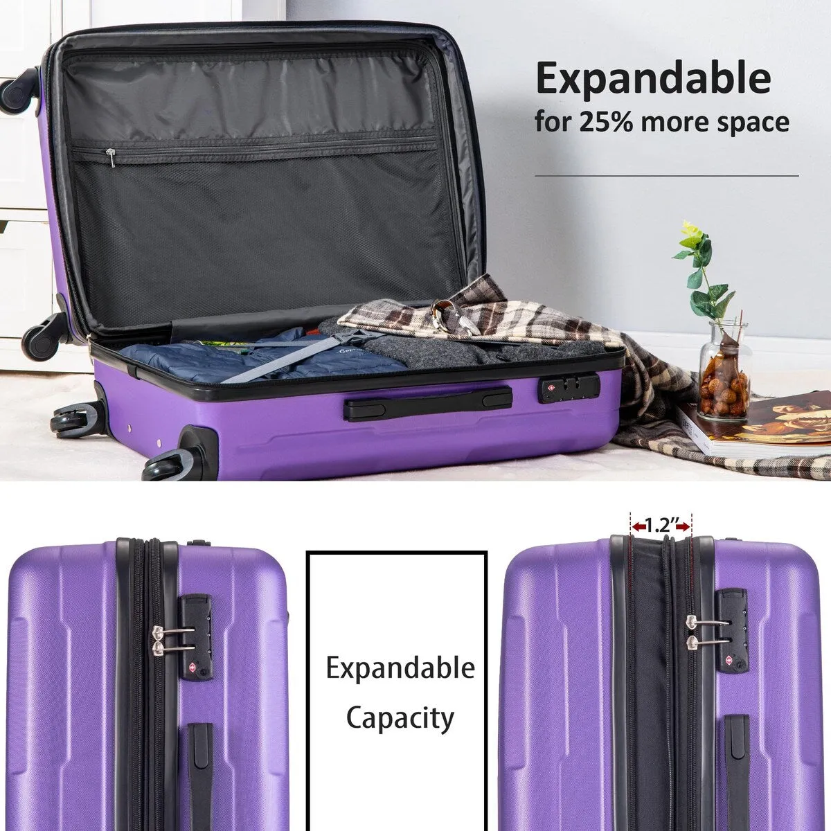 Expanable Spinner Wheel 2 Piece Luggage Set ABS Lightweight Suitcase with TSA Lock 20inch 28inch