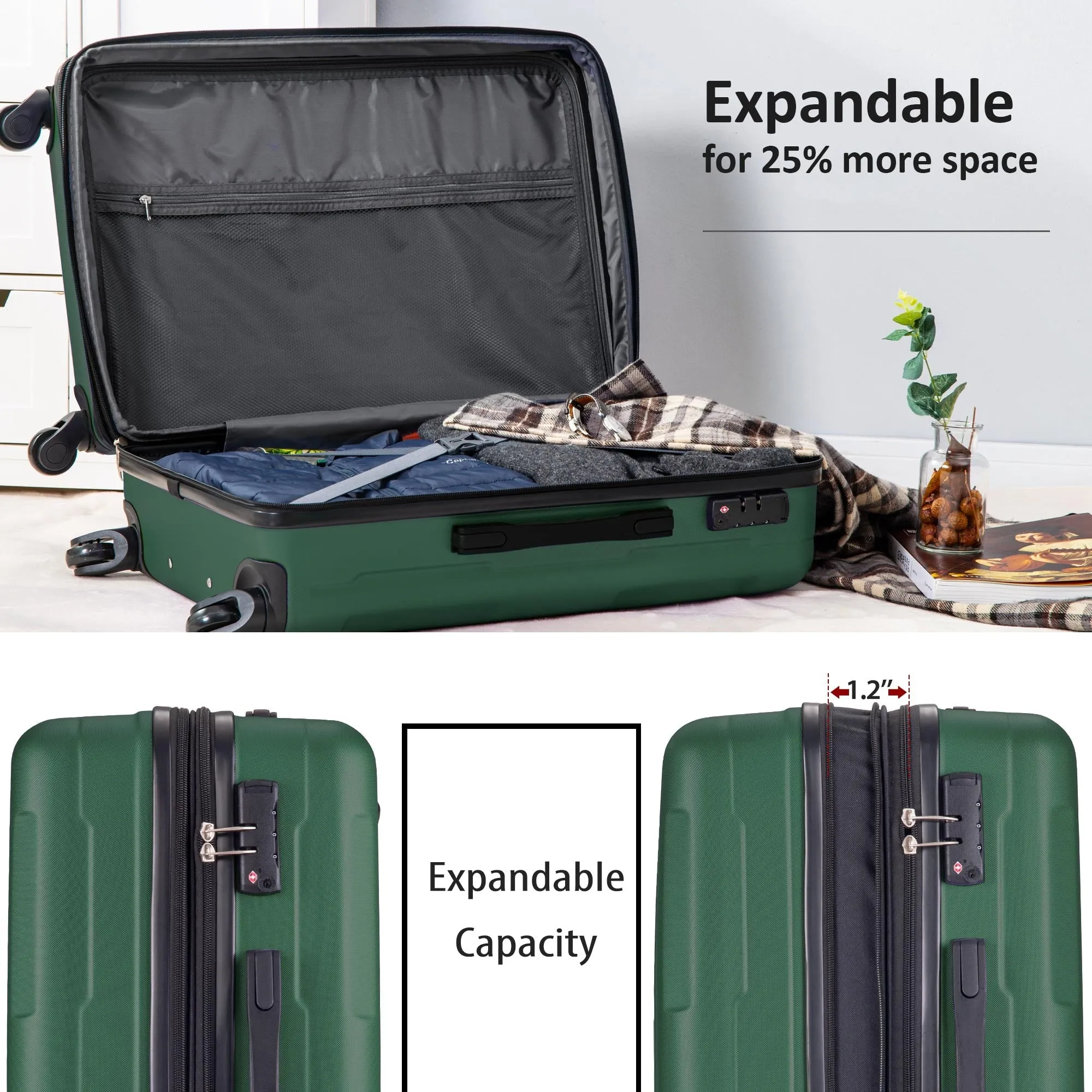 Expanable Spinner Wheel 2 Piece Luggage Set ABS Lightweight Suitcase with TSA Lock 20" 24"
