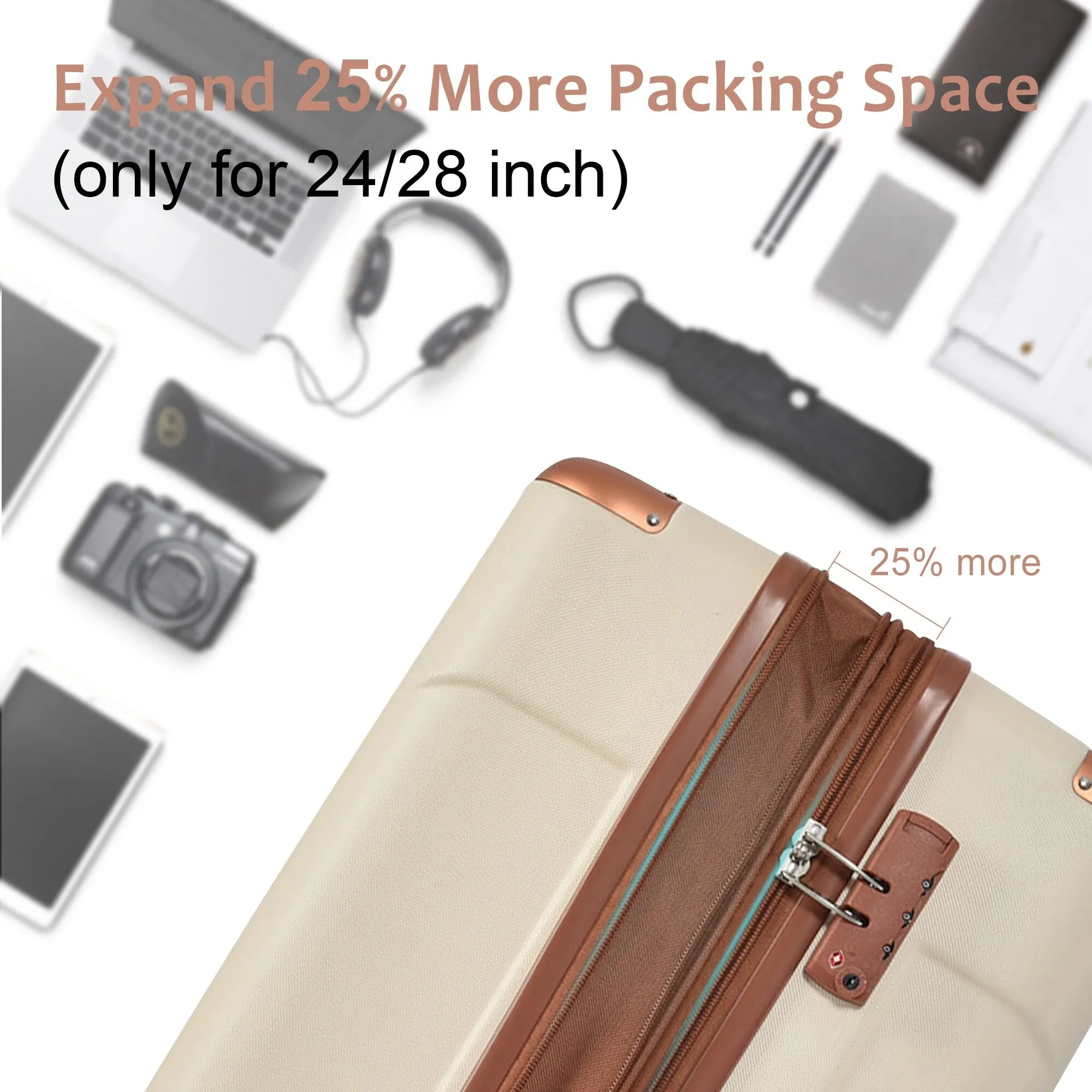 Expansion Hardshell Luggage Sets with TSA Lock & Spinner, 20''24''28''