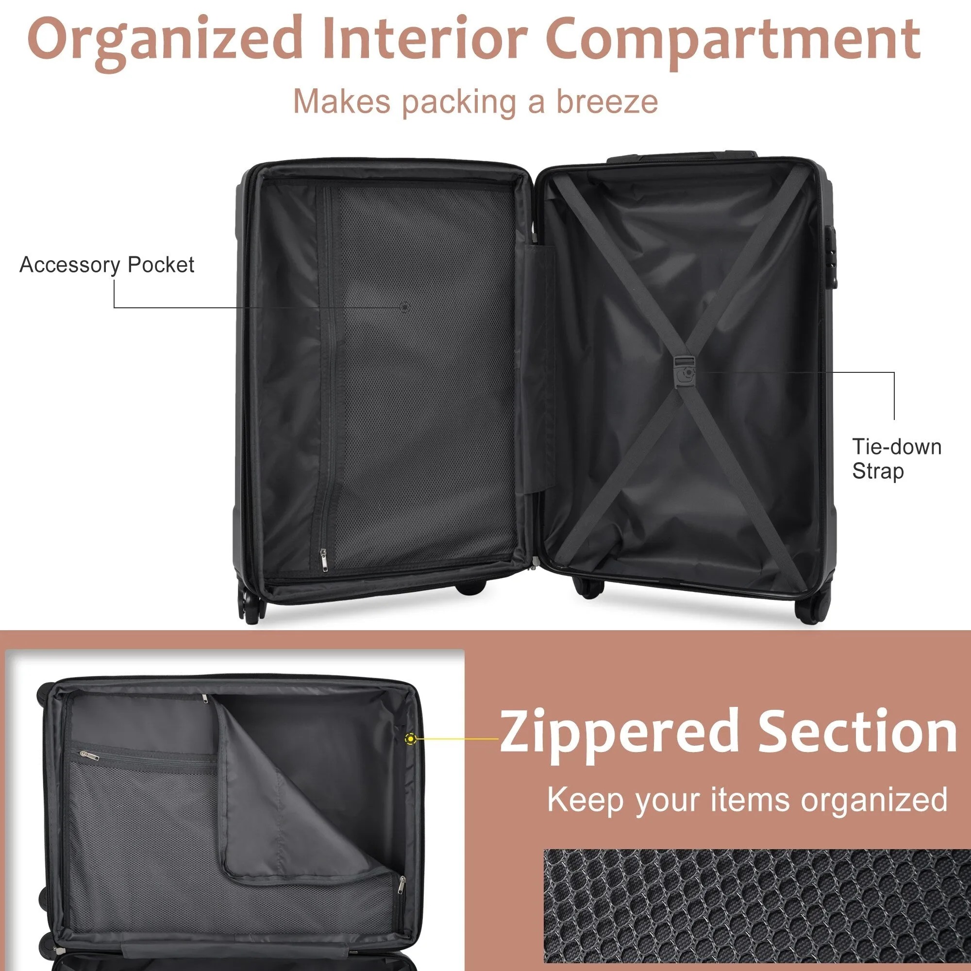 Expansion Hardshell Luggage Sets with TSA Lock & Spinner, 20''24''28''