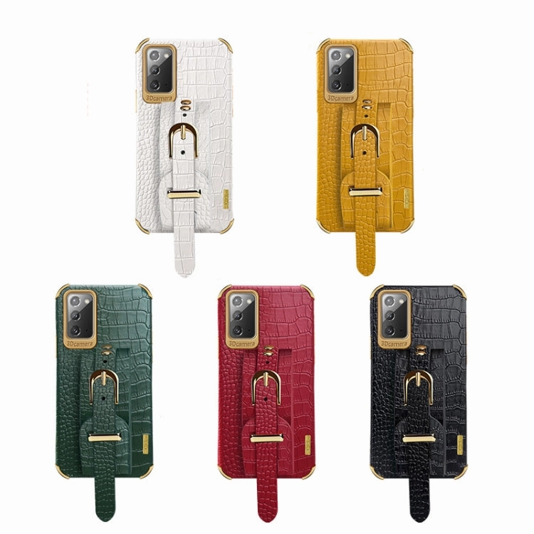 For Samsung Galaxy Note20 Electroplated TPU Crocodile Pattern Leather Case with Wrist
