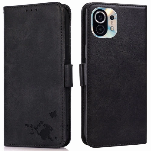 For Xiaomi Mi 11 Embossed Cat Butterflies Pattern Horizontal Flip Leather Case with Card Slot