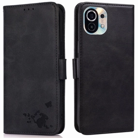 For Xiaomi Mi 11 Embossed Cat Butterflies Pattern Horizontal Flip Leather Case with Card Slot