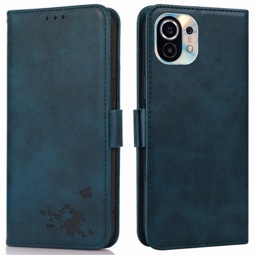 For Xiaomi Mi 11 Embossed Cat Butterflies Pattern Horizontal Flip Leather Case with Card Slot