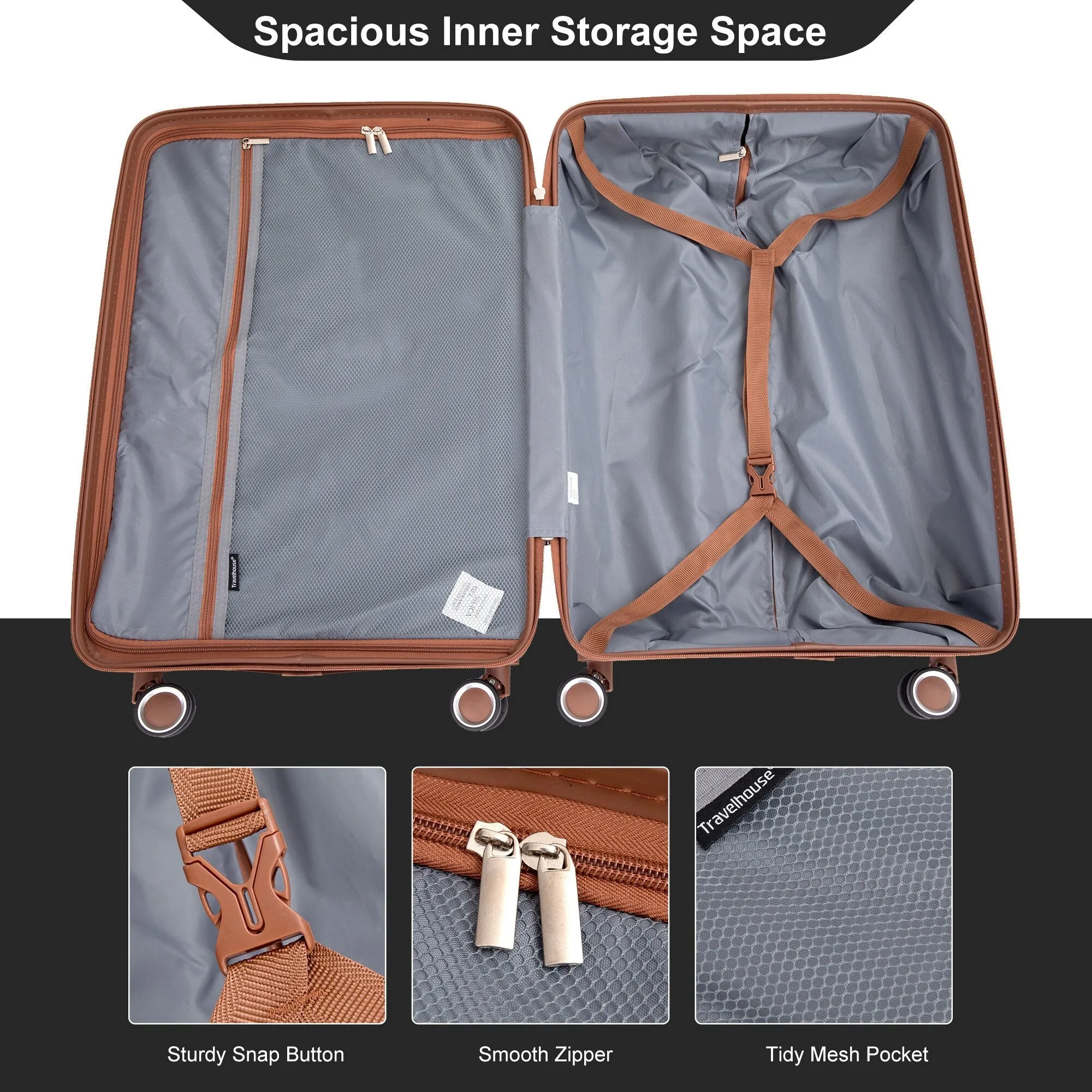 Hardshell Luggage Set with Travel Bag and Toiletry Bag, 5-Piece Suitcase Set with TSA Lock and Rotatable Spinner Wheels