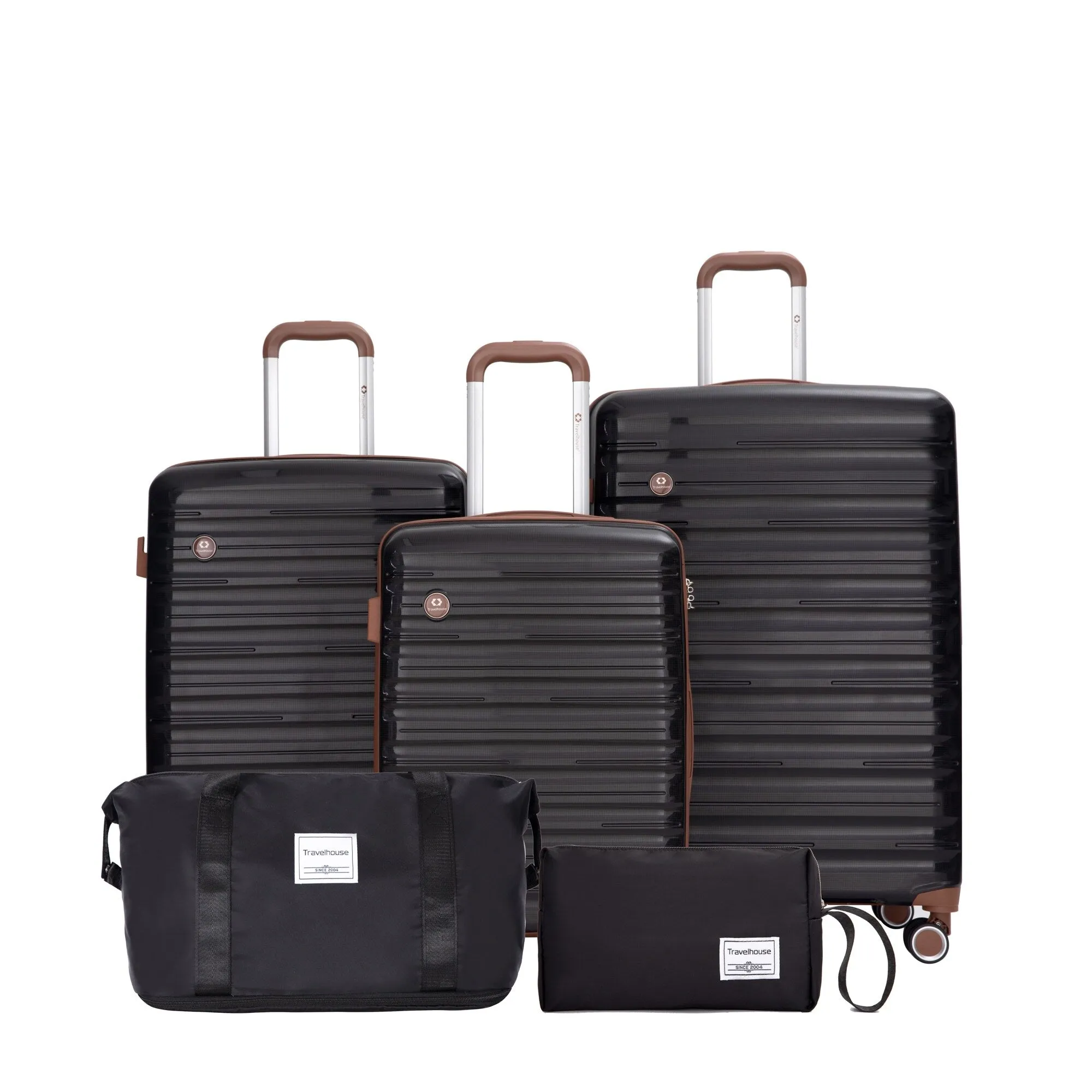 Hardshell Luggage Set with Travel Bag and Toiletry Bag, 5-Piece Suitcase Set with TSA Lock and Rotatable Spinner Wheels
