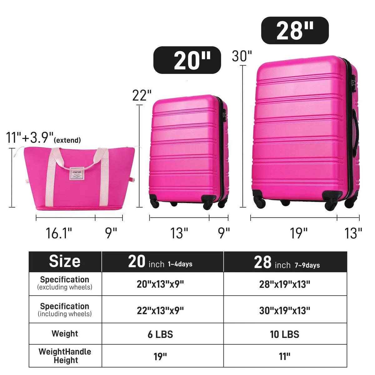 Hardshell Luggage Sets 2Pcs   Bag Spinner Suitcase with TSA Lock Lightweight 20"   28"