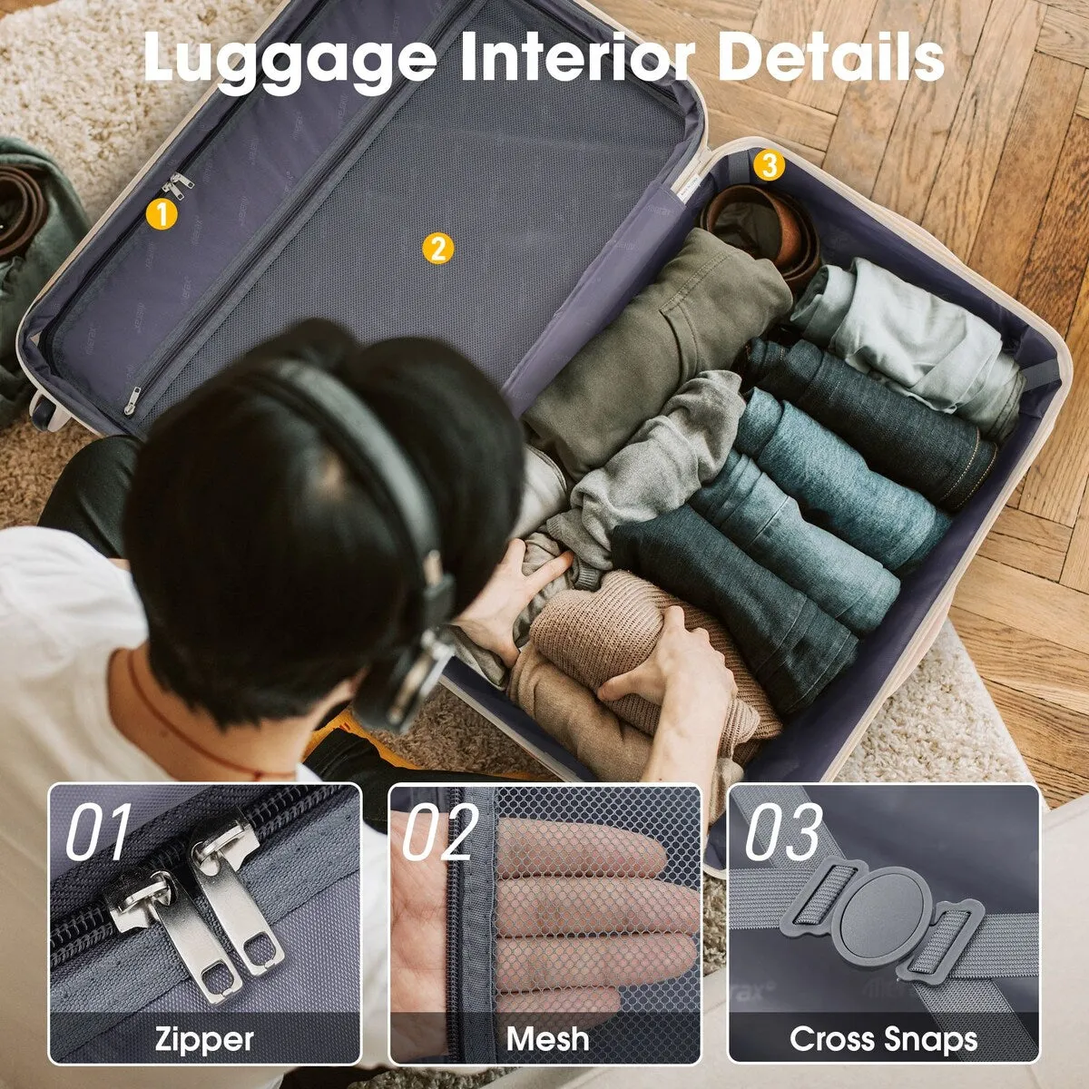 Hardshell Luggage Sets 2Pcs   bag Spinner Suitcase with TSA Lock Lightweight
