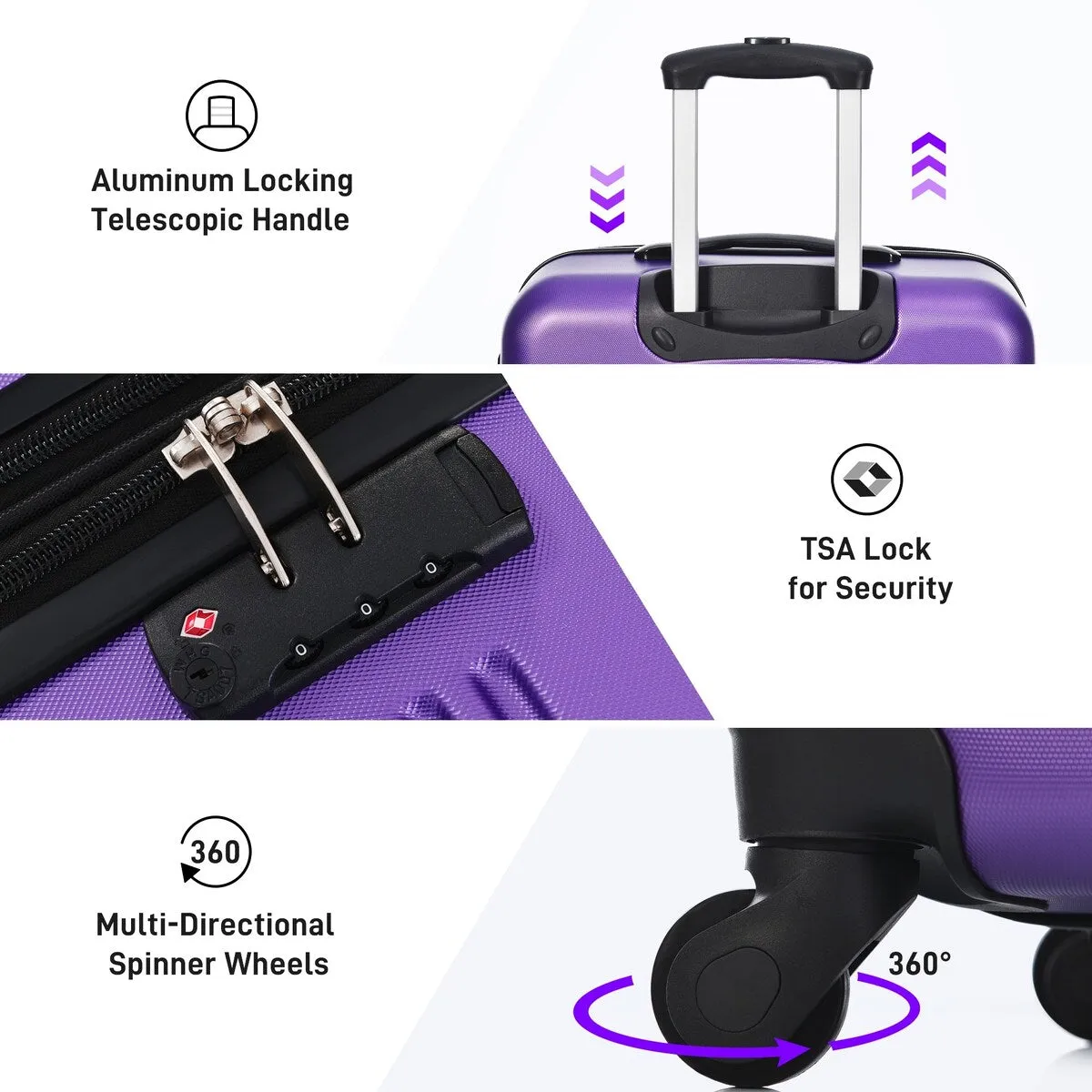 Hardshell Luggage Sets 2Pcs   bag Spinner Suitcase with TSA Lock Lightweight