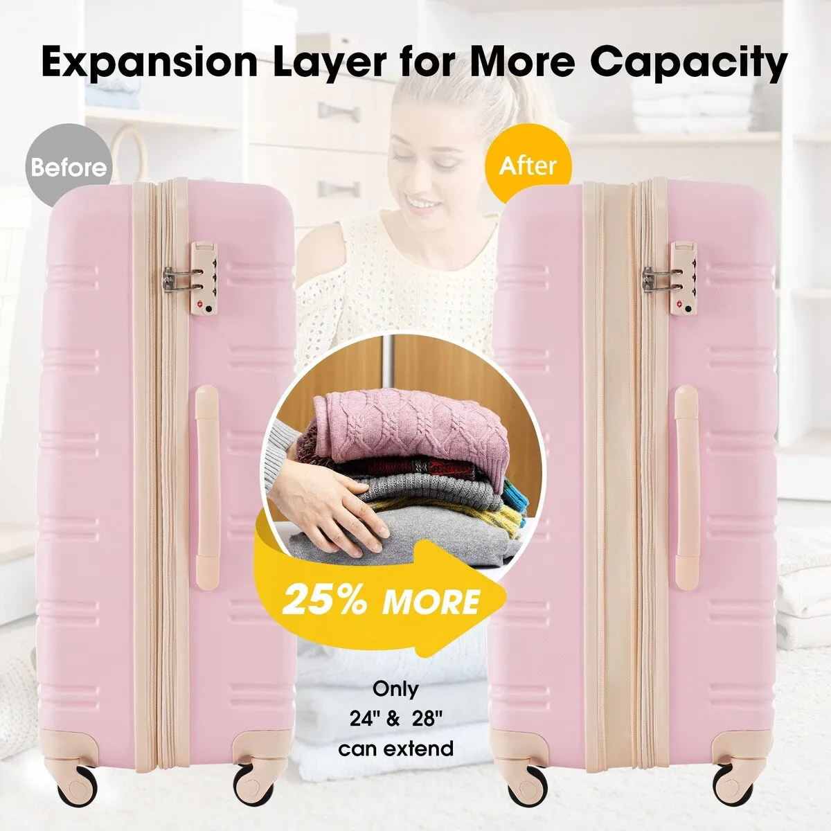 Hardshell Luggage Sets 2Pcs   bag Spinner Suitcase with TSA Lock Lightweight