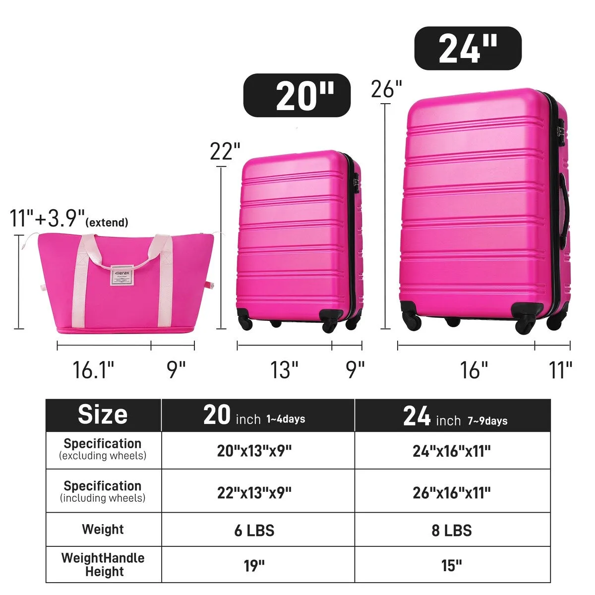 Hardshell Luggage Sets 2Pcs   bag Spinner Suitcase with TSA Lock Lightweight
