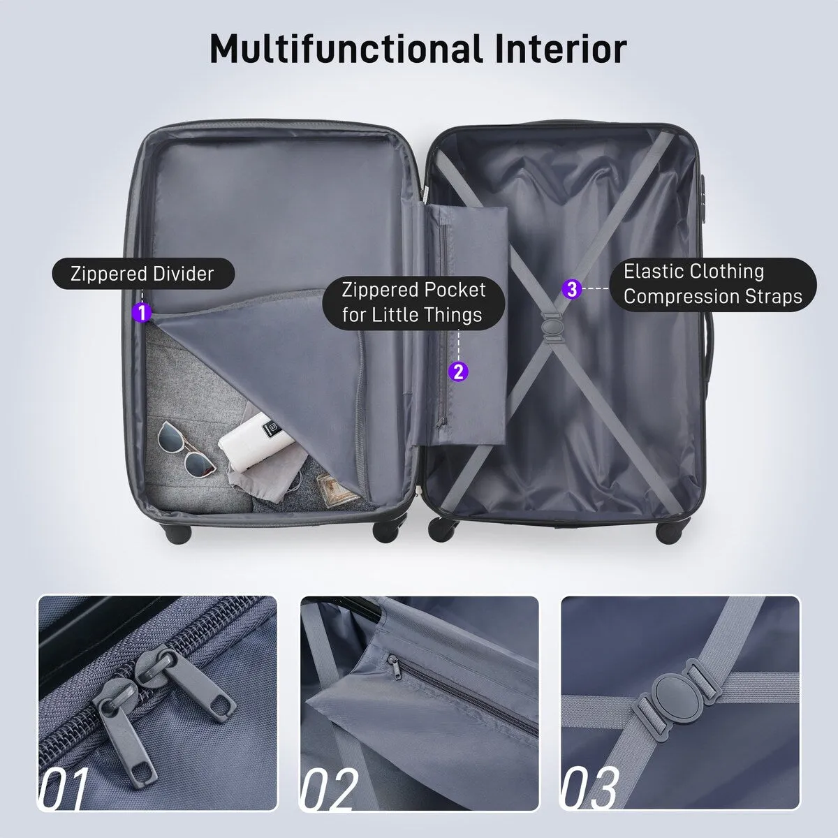 Hardshell Luggage Sets 2Pcs   bag Spinner Suitcase with TSA Lock Lightweight