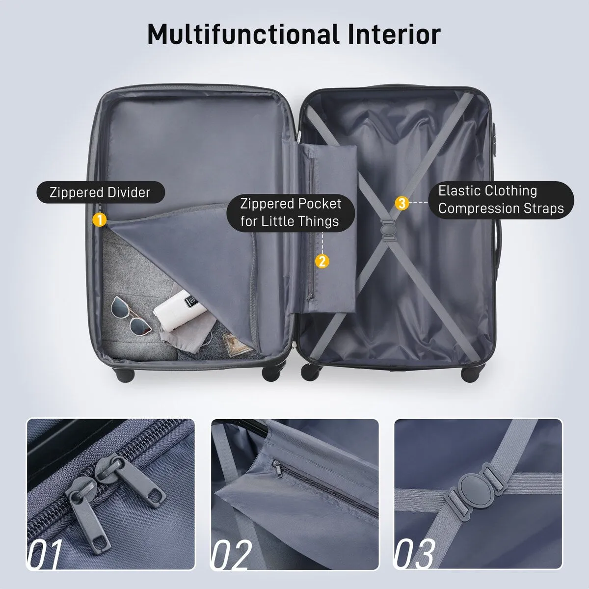 Hardshell Luggage Sets 2Pcs   bag Spinner Suitcase with TSA Lock Lightweight