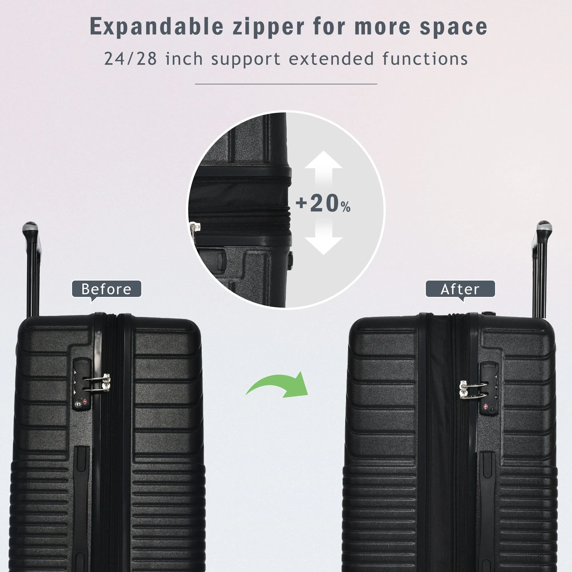 Hardshell Luggage Sets 3 Piece double spinner 8 wheels Suitcase with TSA Lock Lightweight 20''24''28''