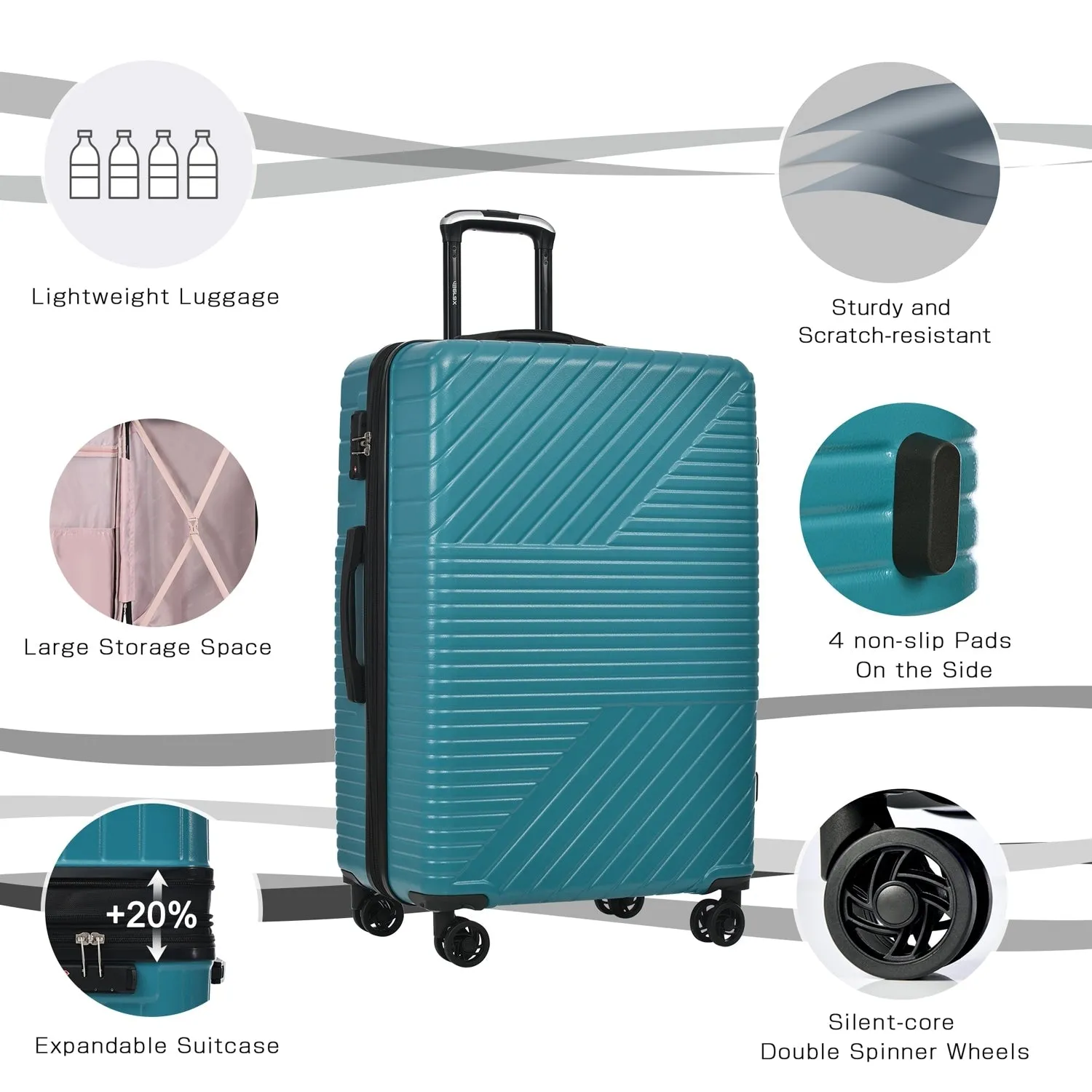 Hardshell Luggage Sets 3 Piece double spinner 8 wheels Suitcase with TSA Lock Lightweight 20''24''28''