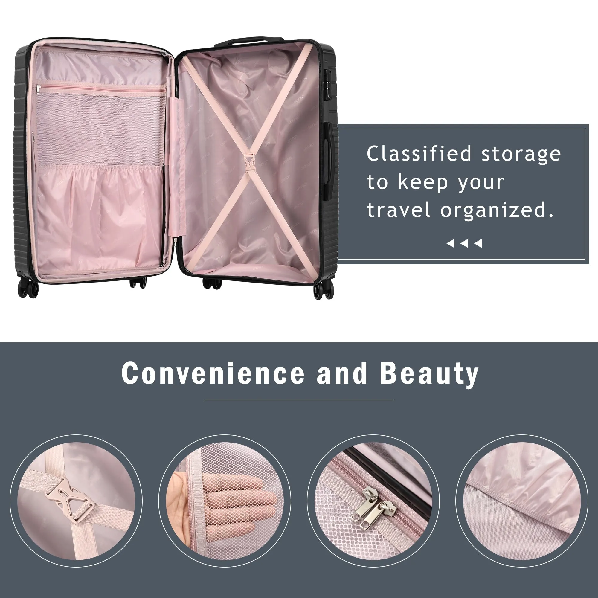 Hardshell Luggage Sets 3 Piece double spinner 8 wheels Suitcase with TSA Lock Lightweight 20''24''28''