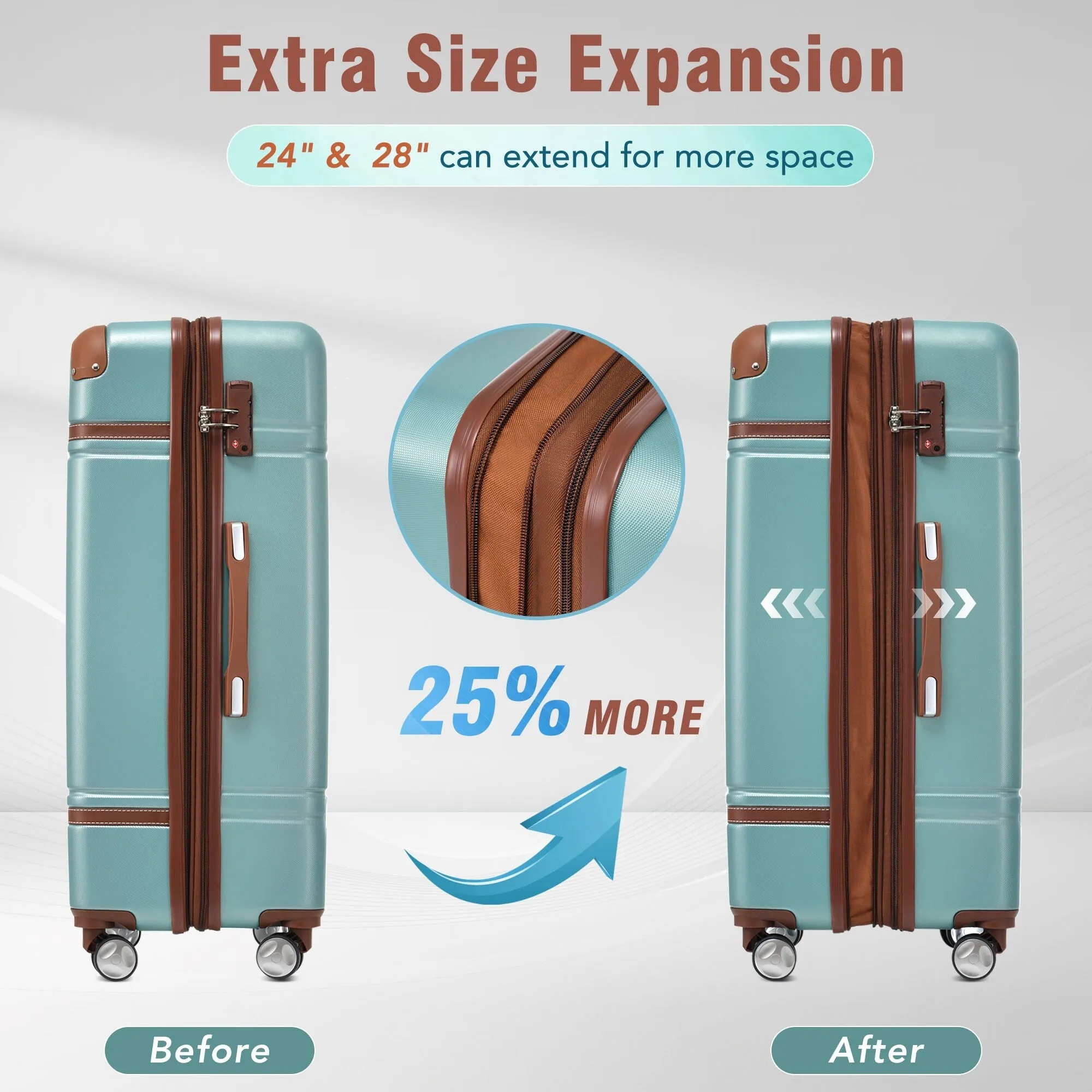 Hardshell Luggage Sets 3 Pieces 20" 28" Luggages and Cosmetic Case Spinner Suitcase with TSA Lock Lightweight