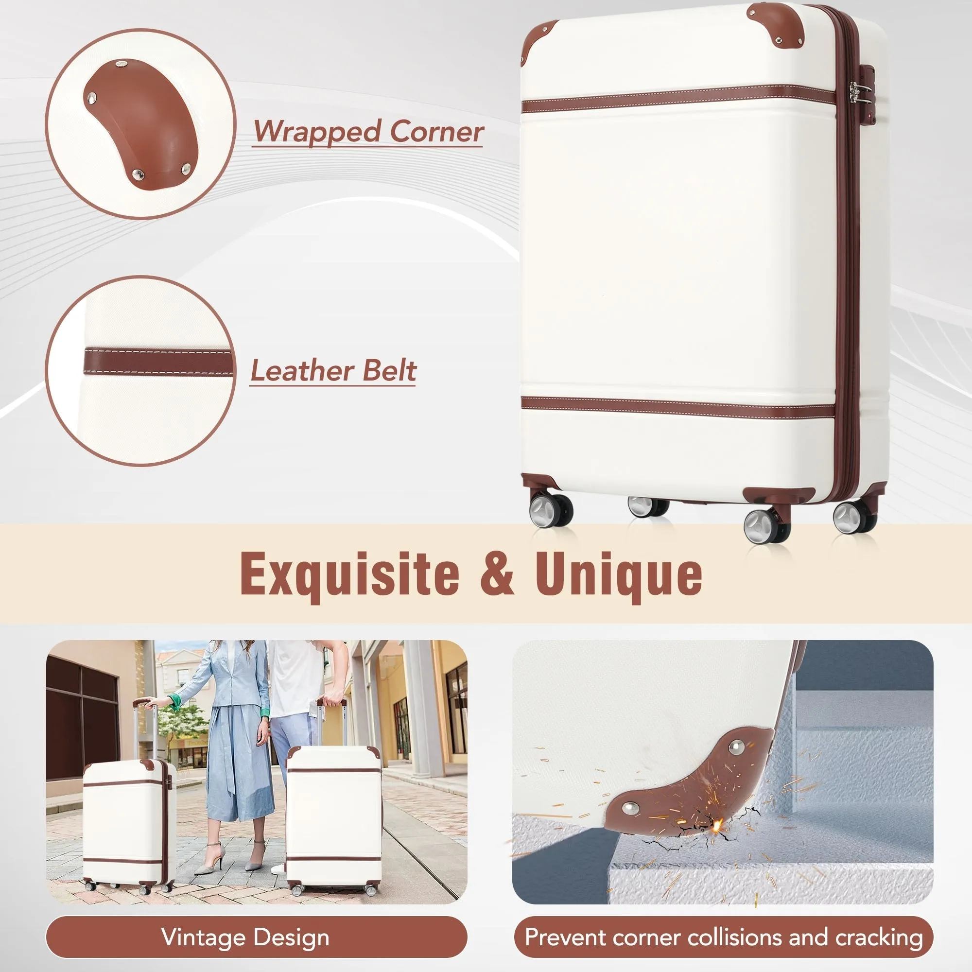 Hardshell Luggage Sets 3 Pieces 20" 28" Luggages and Cosmetic Case Spinner Suitcase with TSA Lock Lightweight