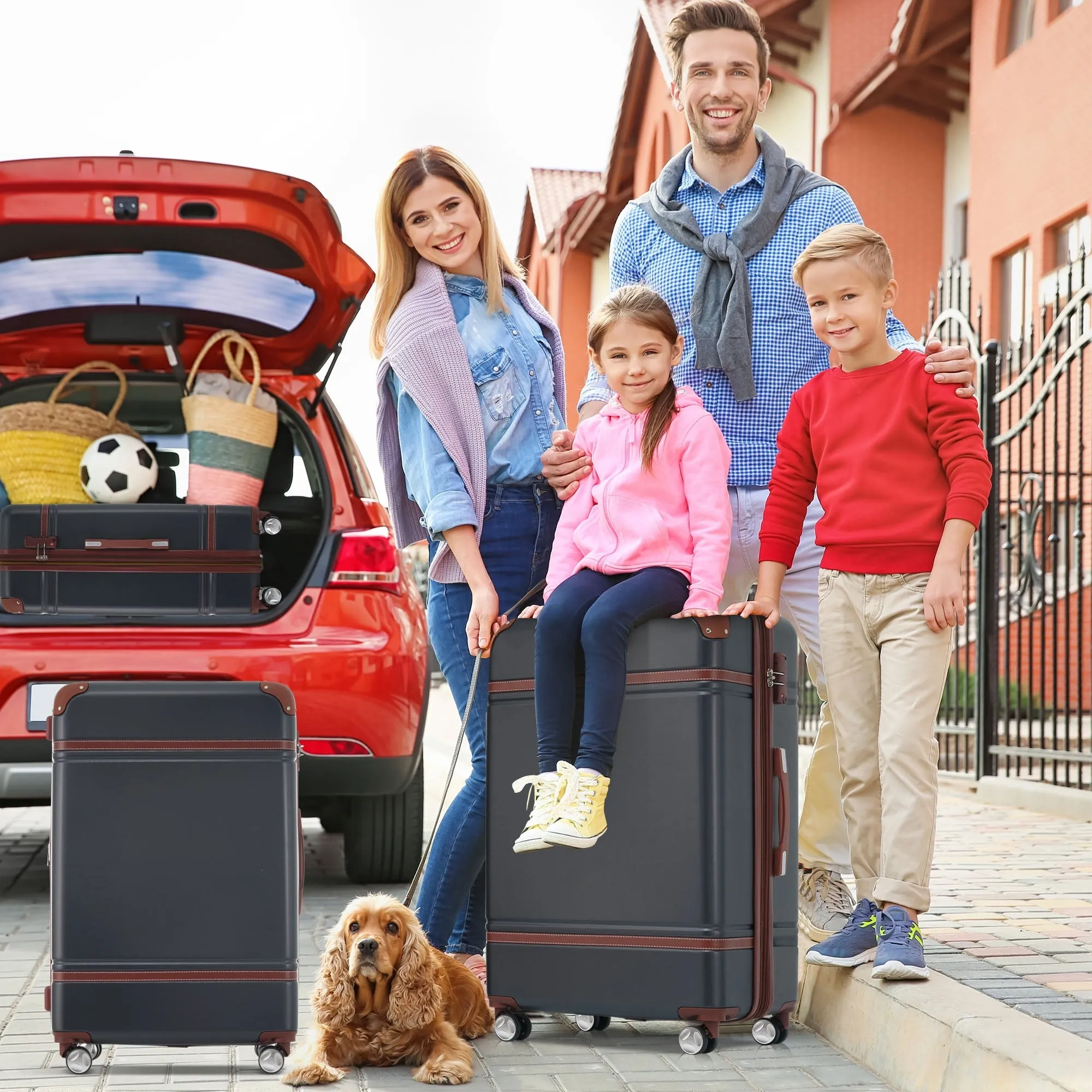 Hardshell Luggage Sets 3 Pieces 20" 28" Luggages and Cosmetic Case Spinner Suitcase with TSA Lock Lightweight
