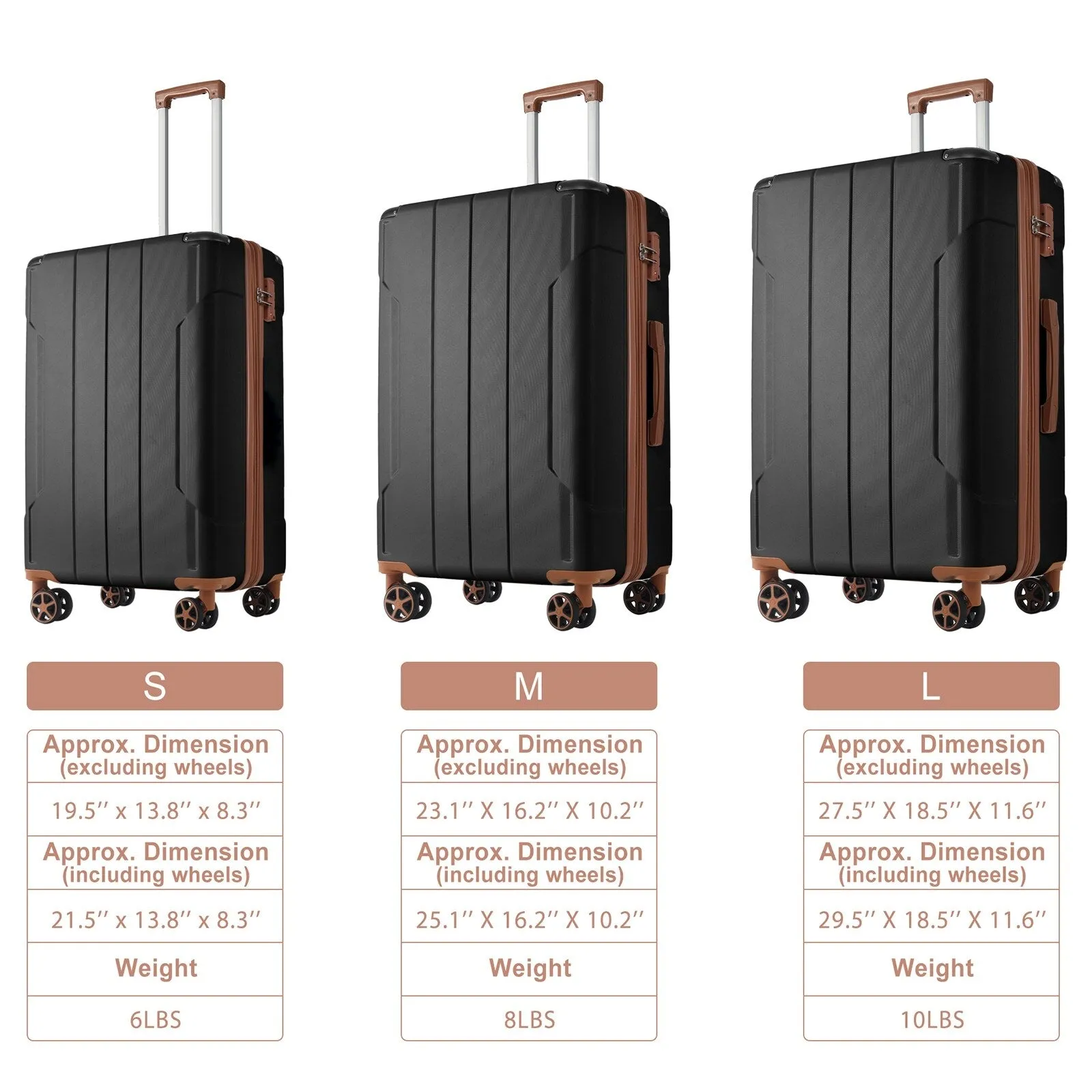 Hardsided Luggage Sets with Spinner Wheels and Side Handle, 3 Piece ABS Lightweight Suitcases (20/24/28) Inch