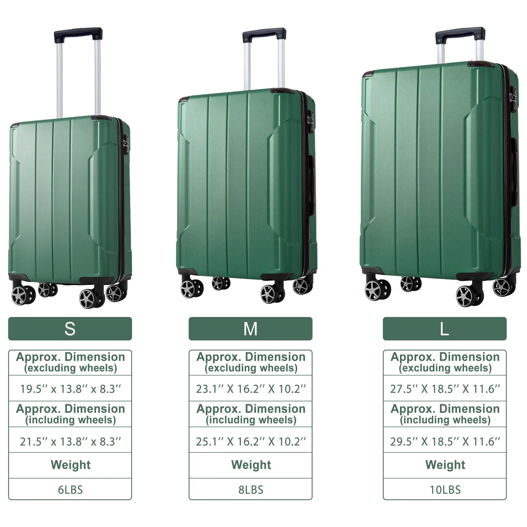 Hardsided Luggage Sets with Spinner Wheels and Side Handle, 3 Piece ABS Lightweight Suitcases (20/24/28) Inch