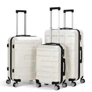 Hikolayae TSA Lock 3 Piece Luggage Sets Hardside Spinner in White
