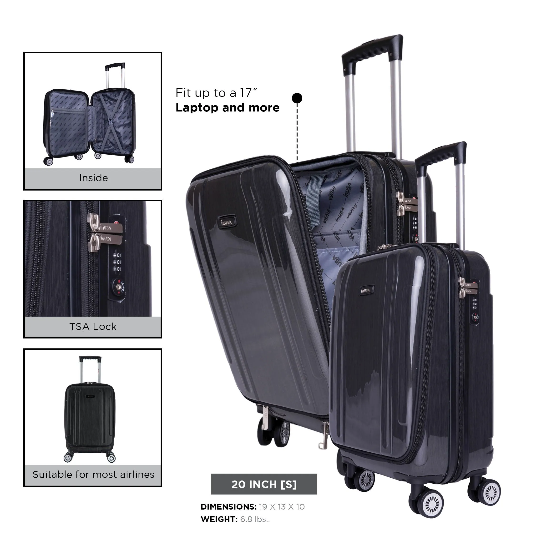 inUSA Southworld 19" 4-Wheel Carry-On Luggage