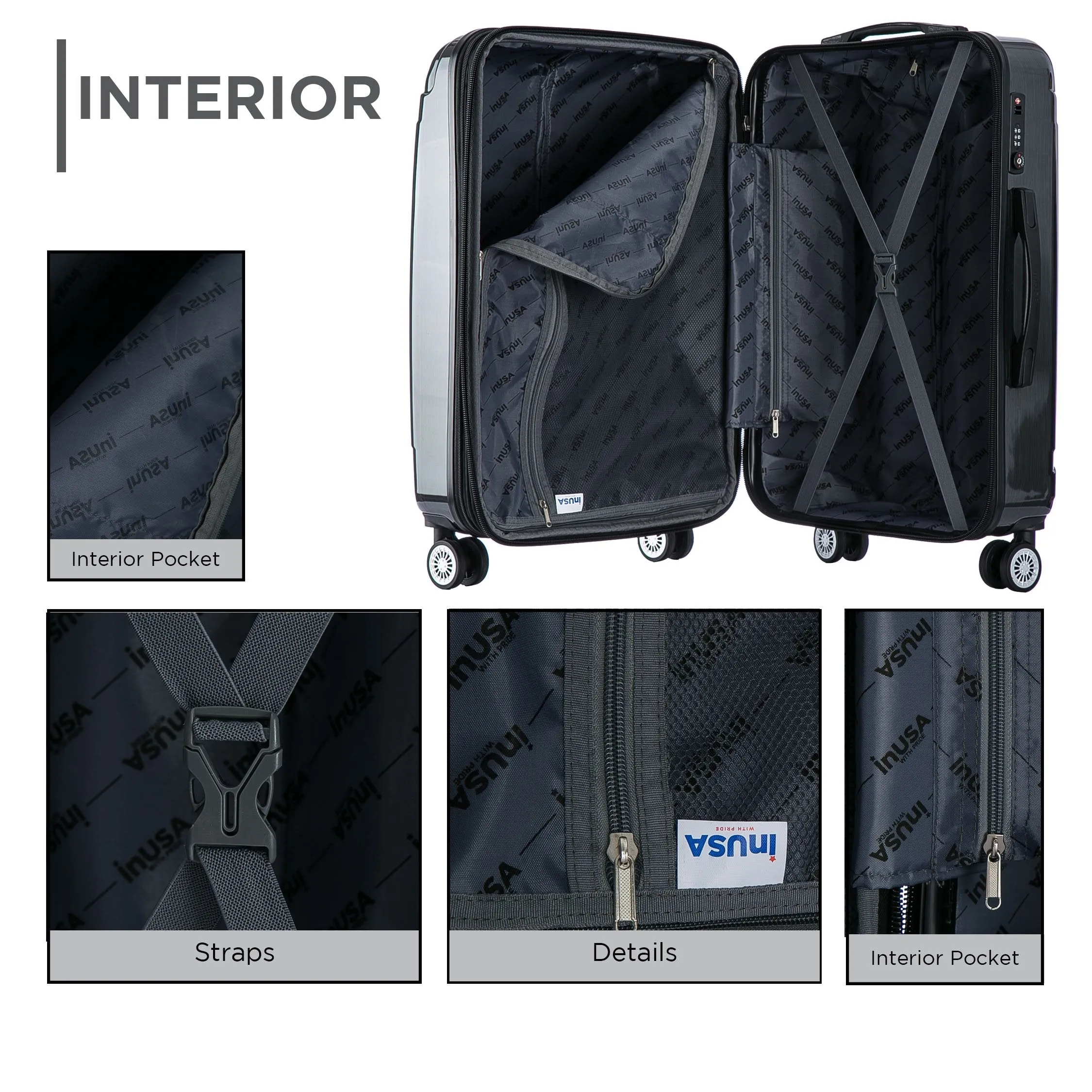 inUSA Southworld 3 Piece Set (21"/25"/29") 4-Wheel Luggage Sets