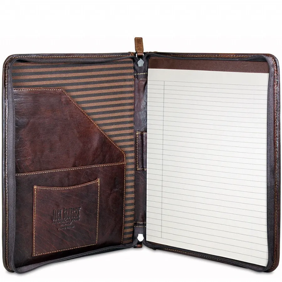 Jack Georges Voyager Collection Letter Size Zip Around Writing Pad Brown