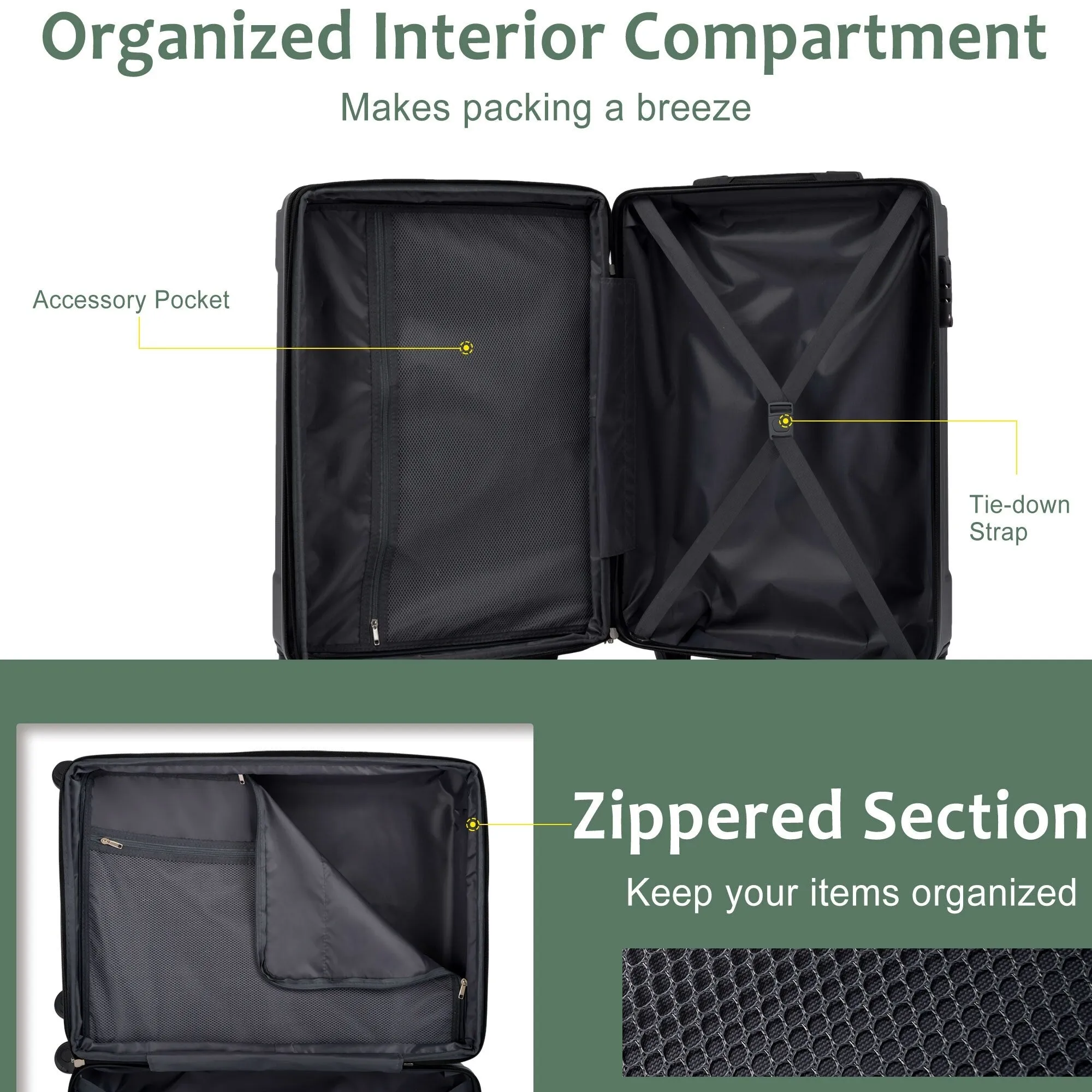 Lightweight and Expandable 28" Suitcases with Universal Wheels, 2 Piece Luggage Sets with TSA Combination LOCK (20"/28")