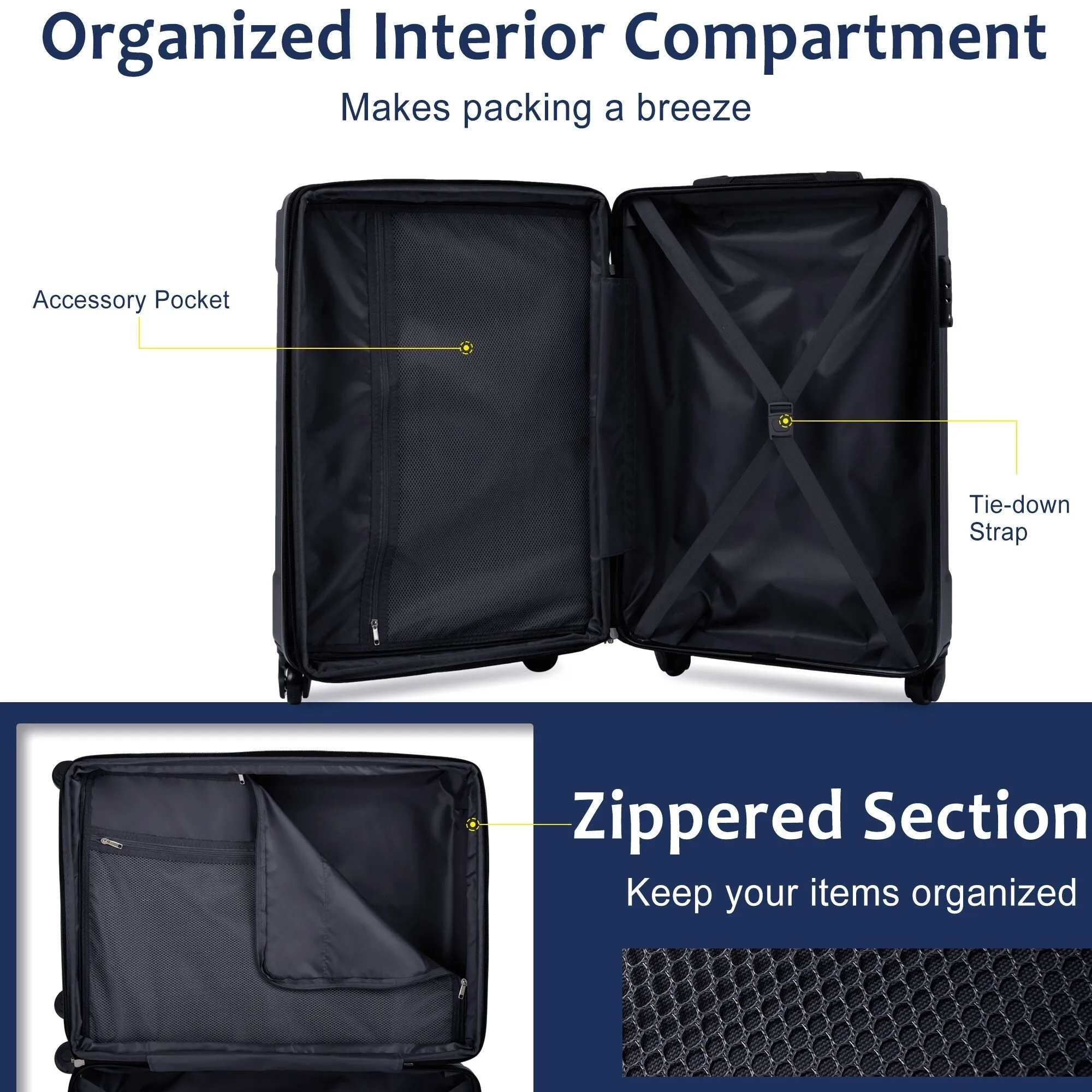 Lightweight and Expandable 28" Suitcases with Universal Wheels, 2 Piece Luggage Sets with TSA Combination LOCK (20"/28")