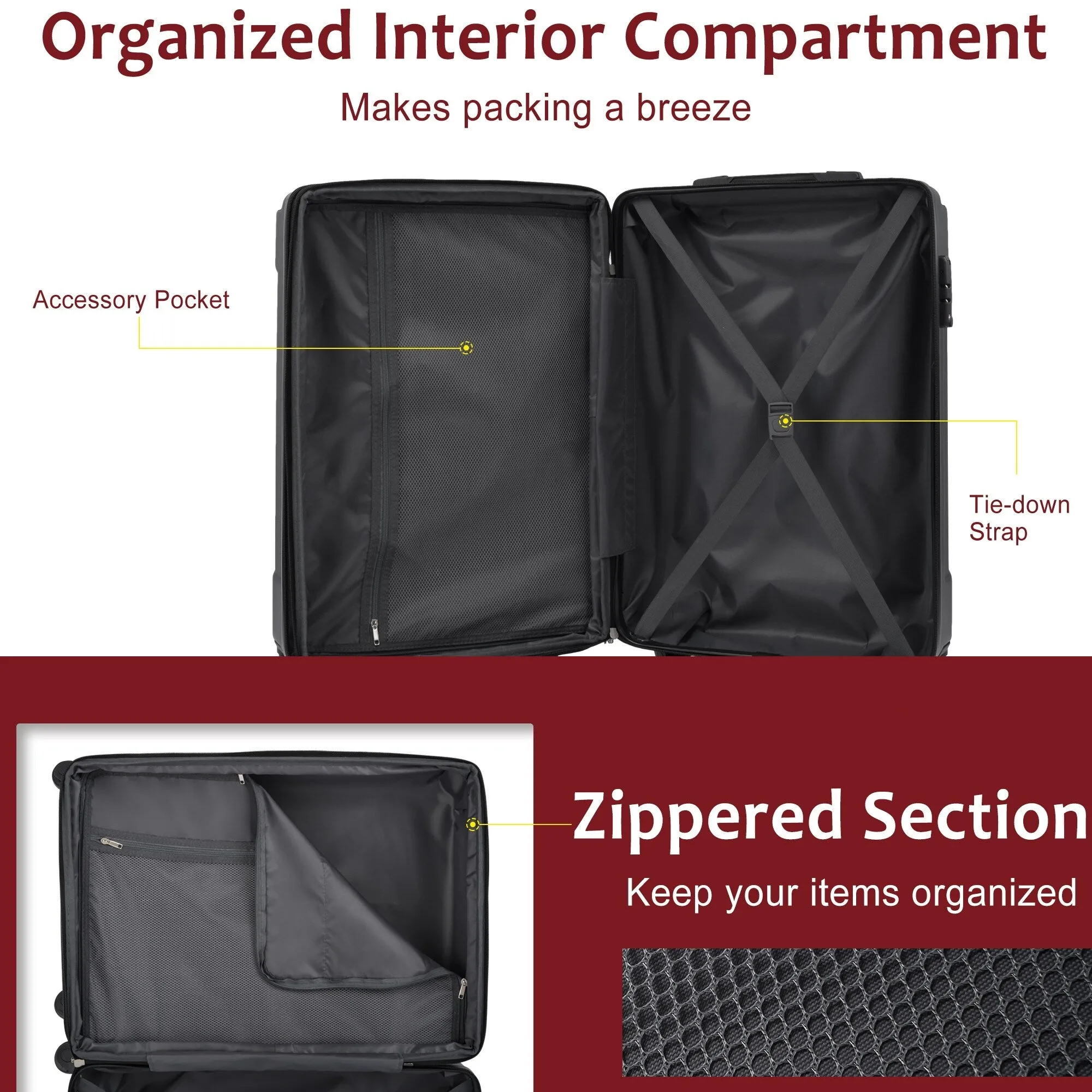Lightweight and Expandable 28" Suitcases with Universal Wheels, 2 Piece Luggage Sets with TSA Combination LOCK (20"/28")