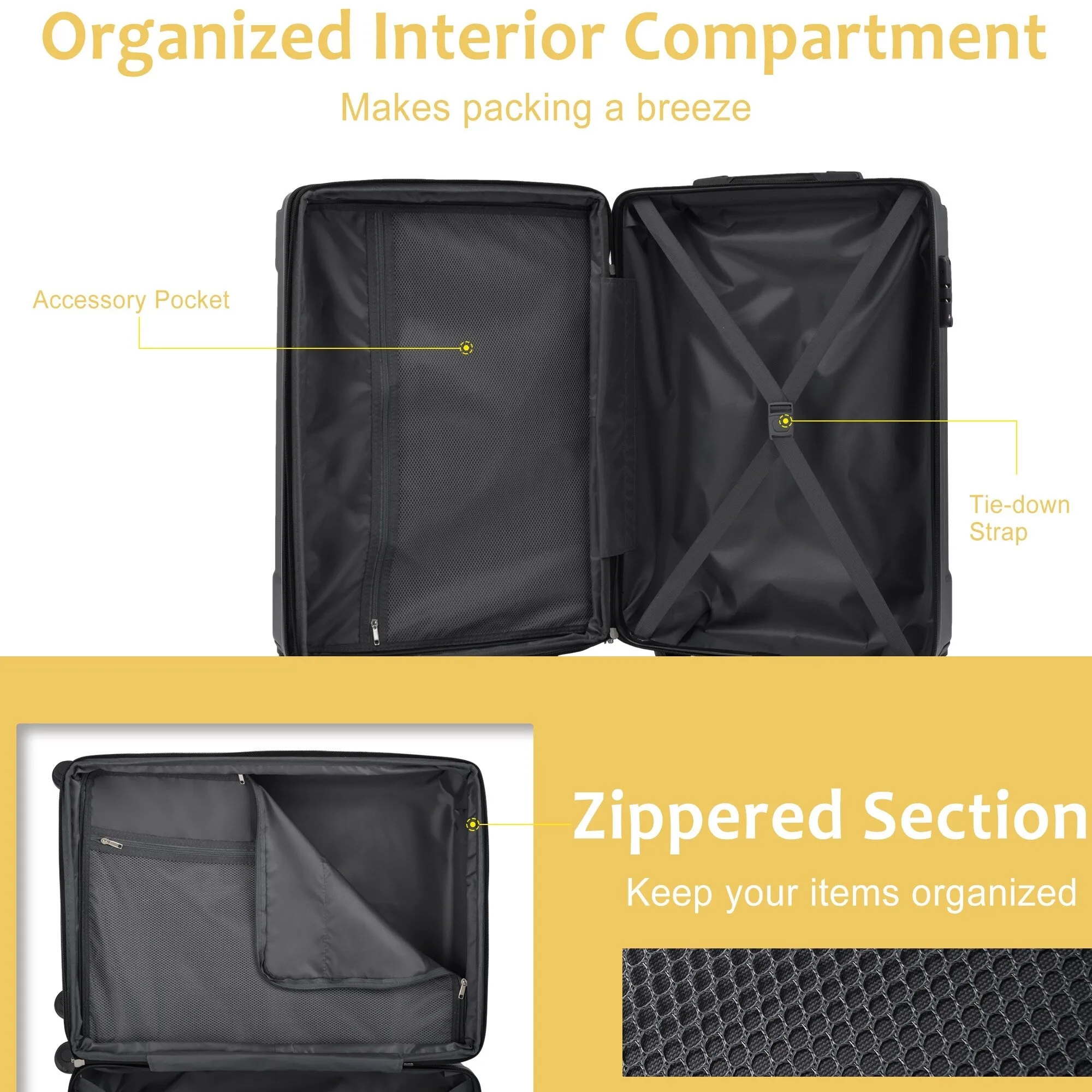 Lightweight and Expandable 28" Suitcases with Universal Wheels, 2 Piece Luggage Sets with TSA Combination LOCK (20"/28")