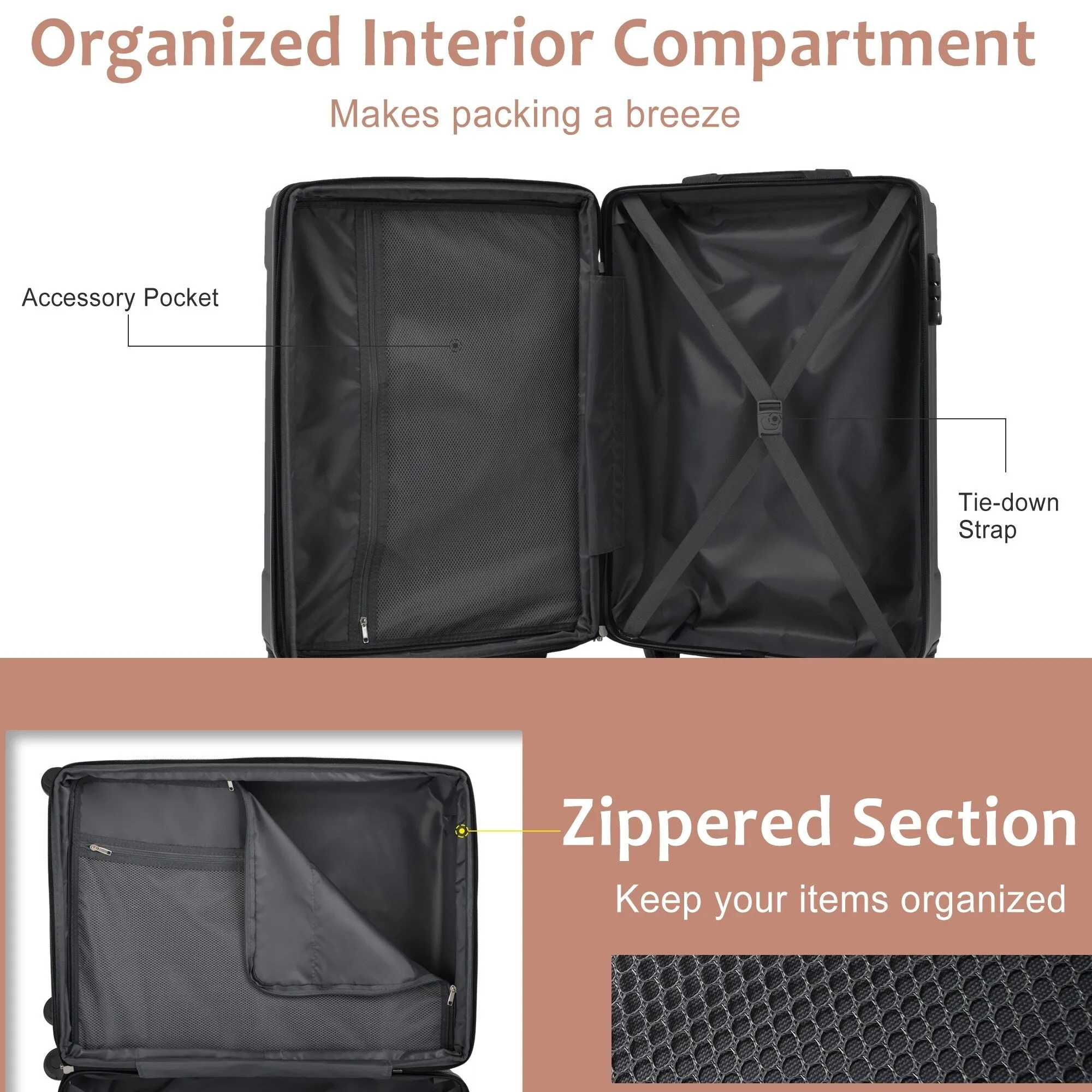 Lightweight and Expandable 28" Suitcases with Universal Wheels, 2 Piece Luggage Sets with TSA Combination LOCK (20"/28")