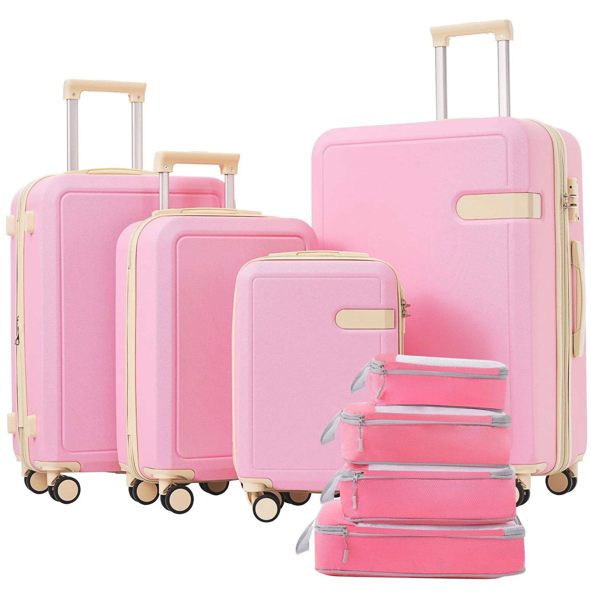 Lightweight Suitcase with Compression Packing Cubes and Spinner Wheels, 4 Piece Expandable Luggage Set with TSA Lock
