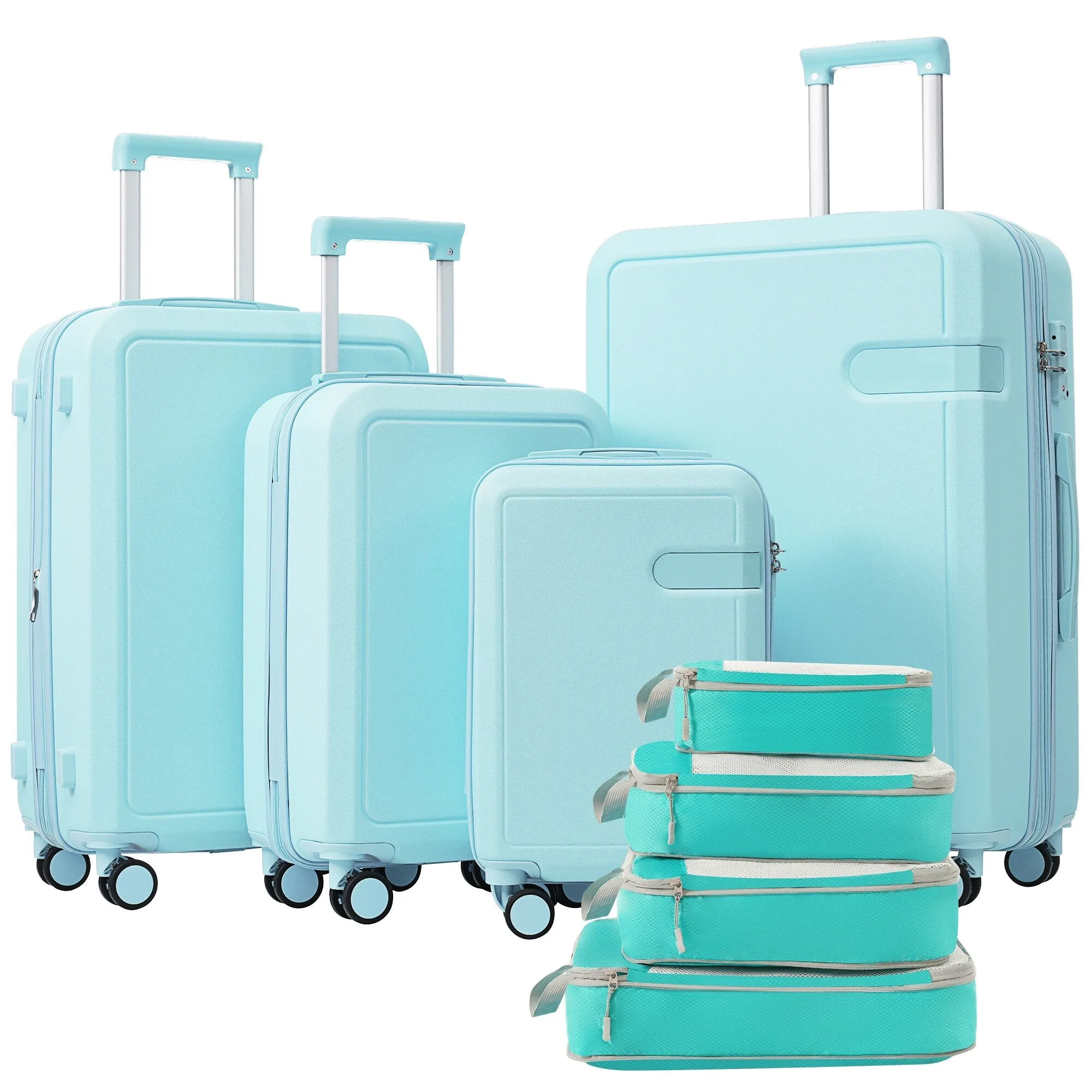 Lightweight Suitcase with Compression Packing Cubes and Spinner Wheels, 4 Piece Expandable Luggage Set with TSA Lock