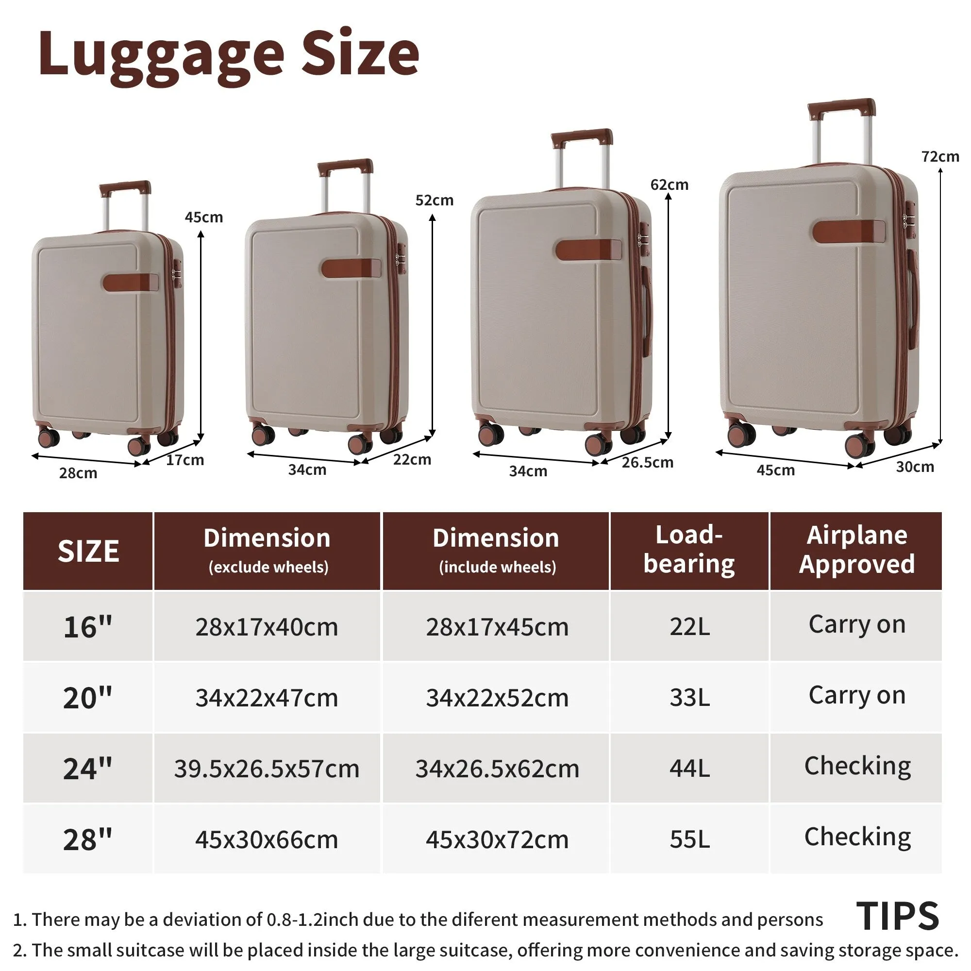Lightweight Suitcase with Compression Packing Cubes and Spinner Wheels, 4 Piece Expandable Luggage Set with TSA Lock