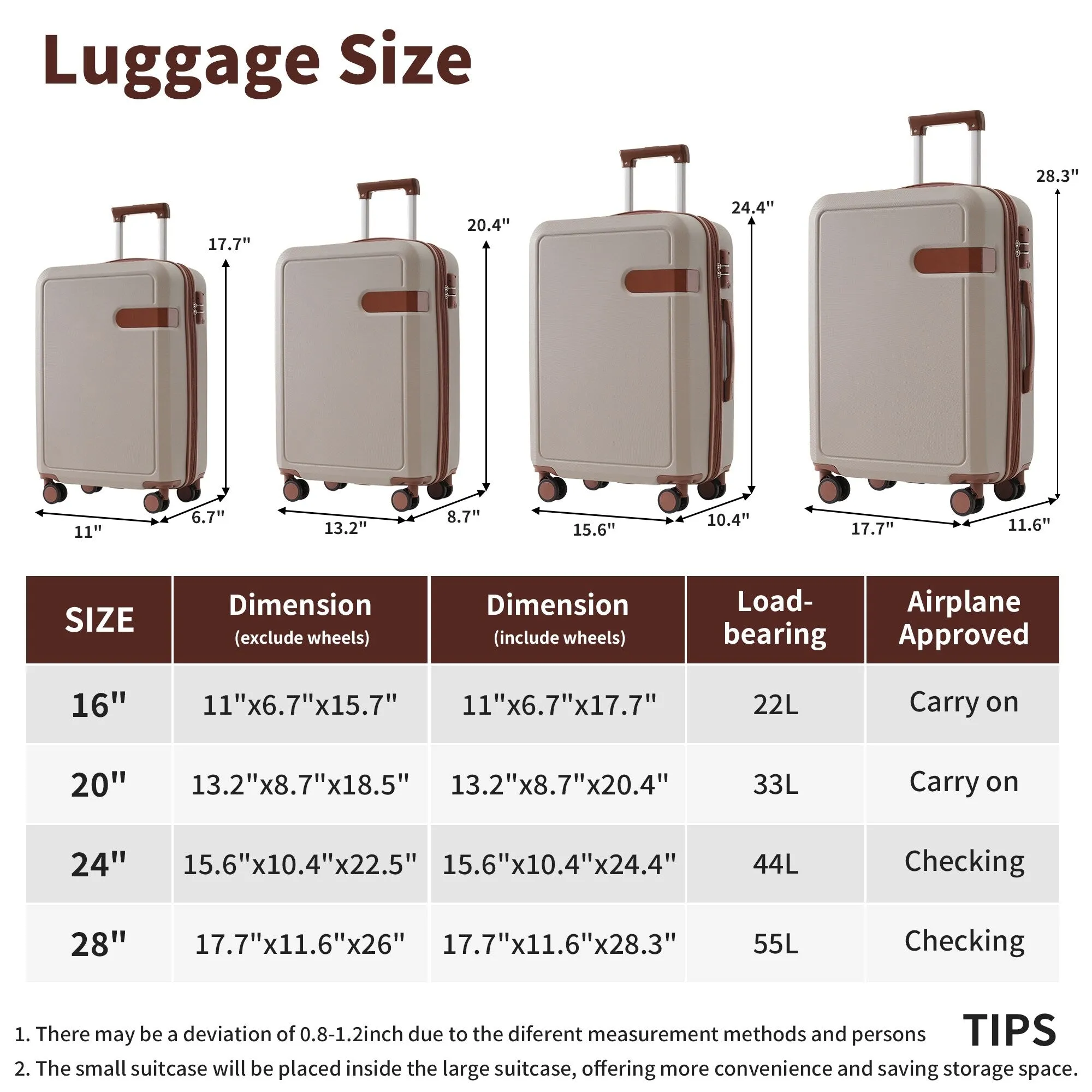 Lightweight Suitcase with Compression Packing Cubes and Spinner Wheels, 4 Piece Expandable Luggage Set with TSA Lock