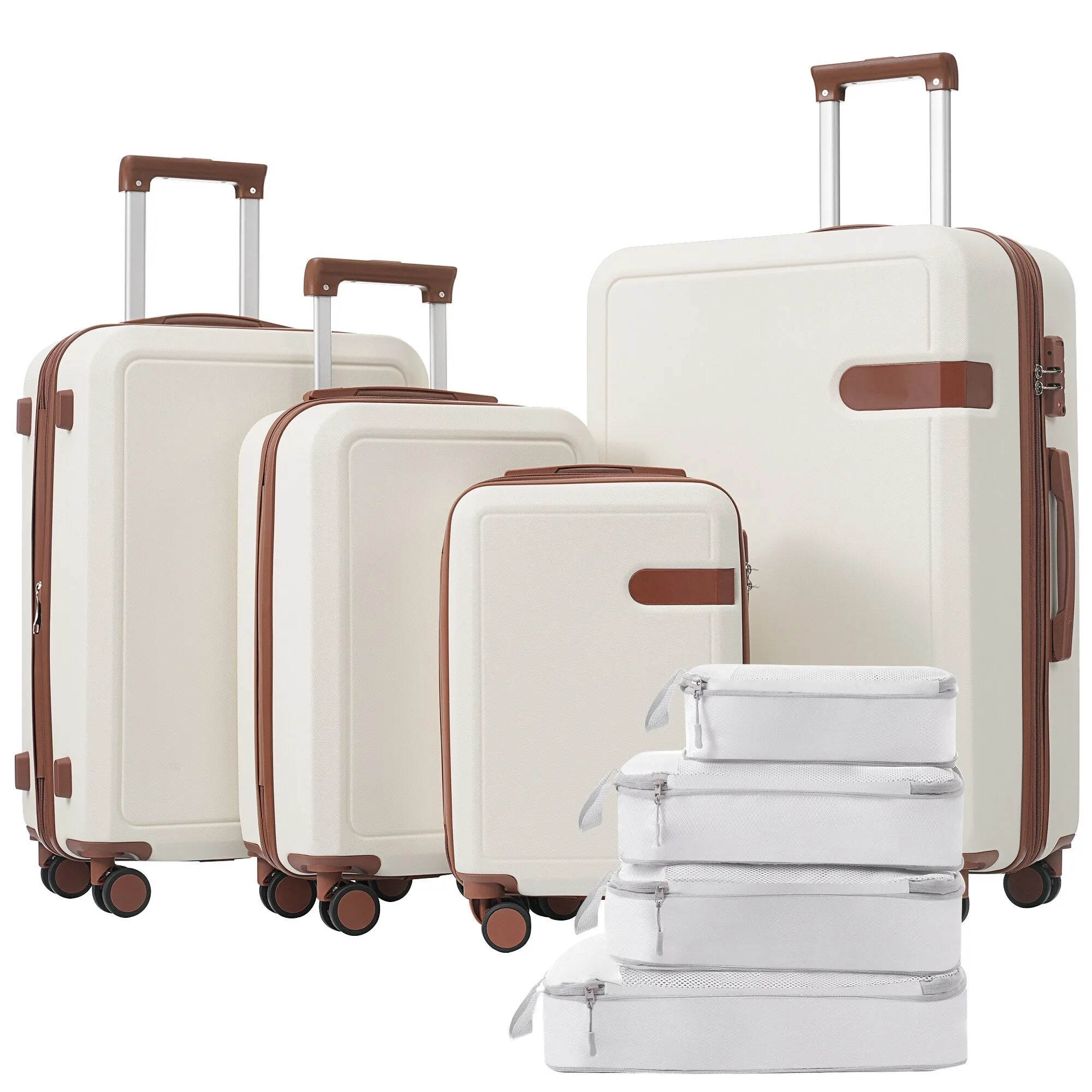 Lightweight Suitcase with Compression Packing Cubes and Spinner Wheels, 4 Piece Expandable Luggage Set with TSA Lock