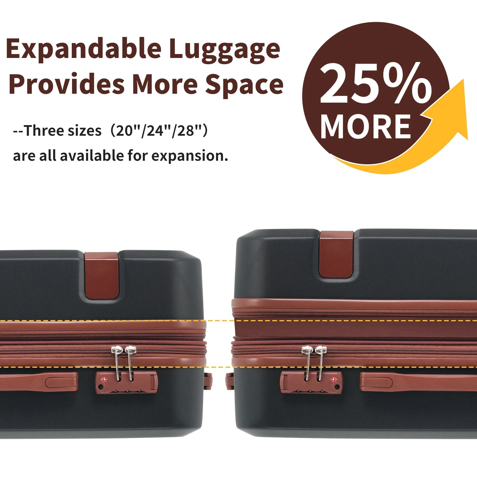 Lightweight Suitcase with Compression Packing Cubes and Spinner Wheels, 4 Piece Expandable Luggage Set with TSA Lock